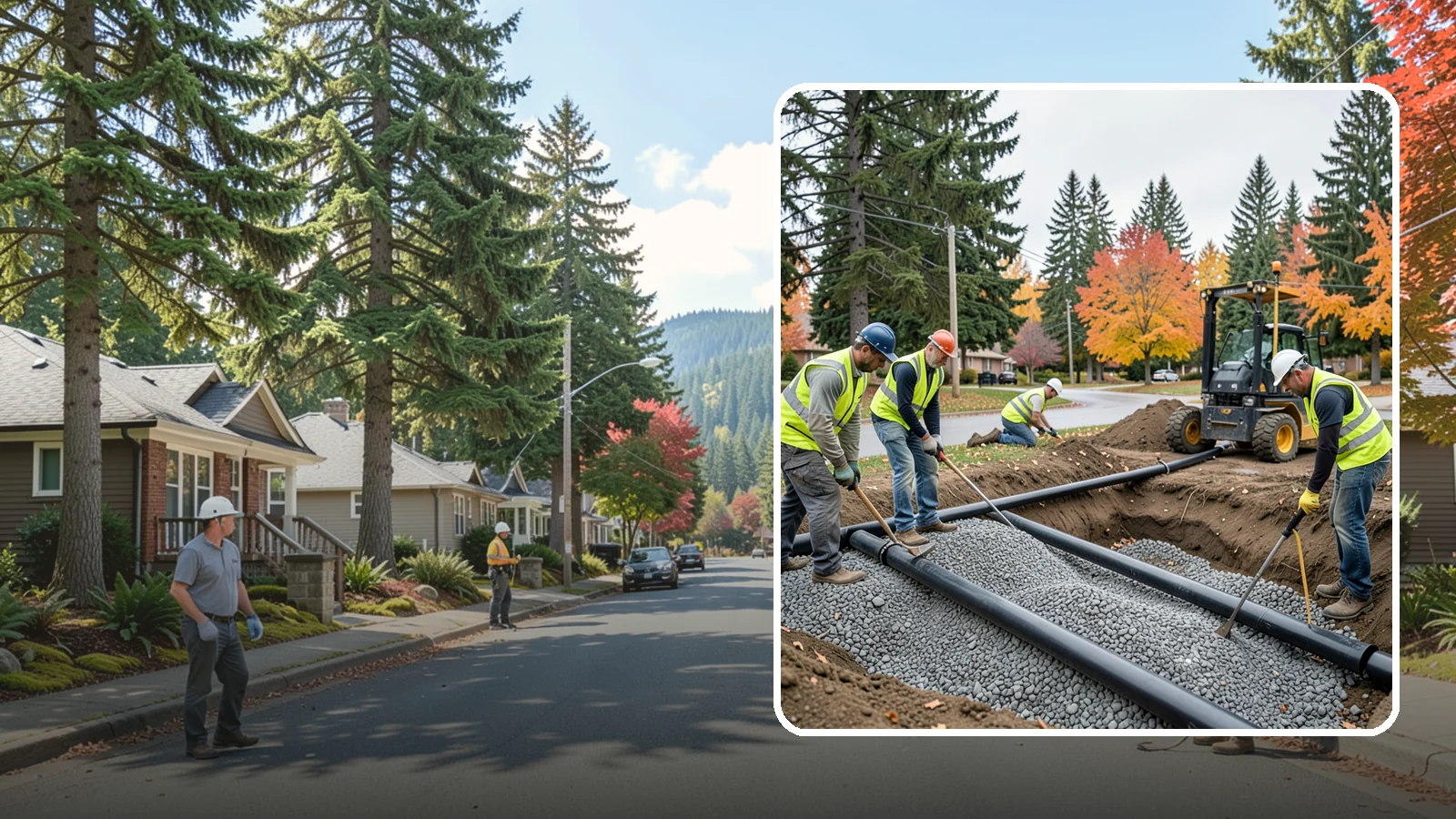 French Drain Installation in Hunts Point, King County, WA - French drain installation that intercepts and redirects subsurface water away from municipal infrastructure and problem areas.