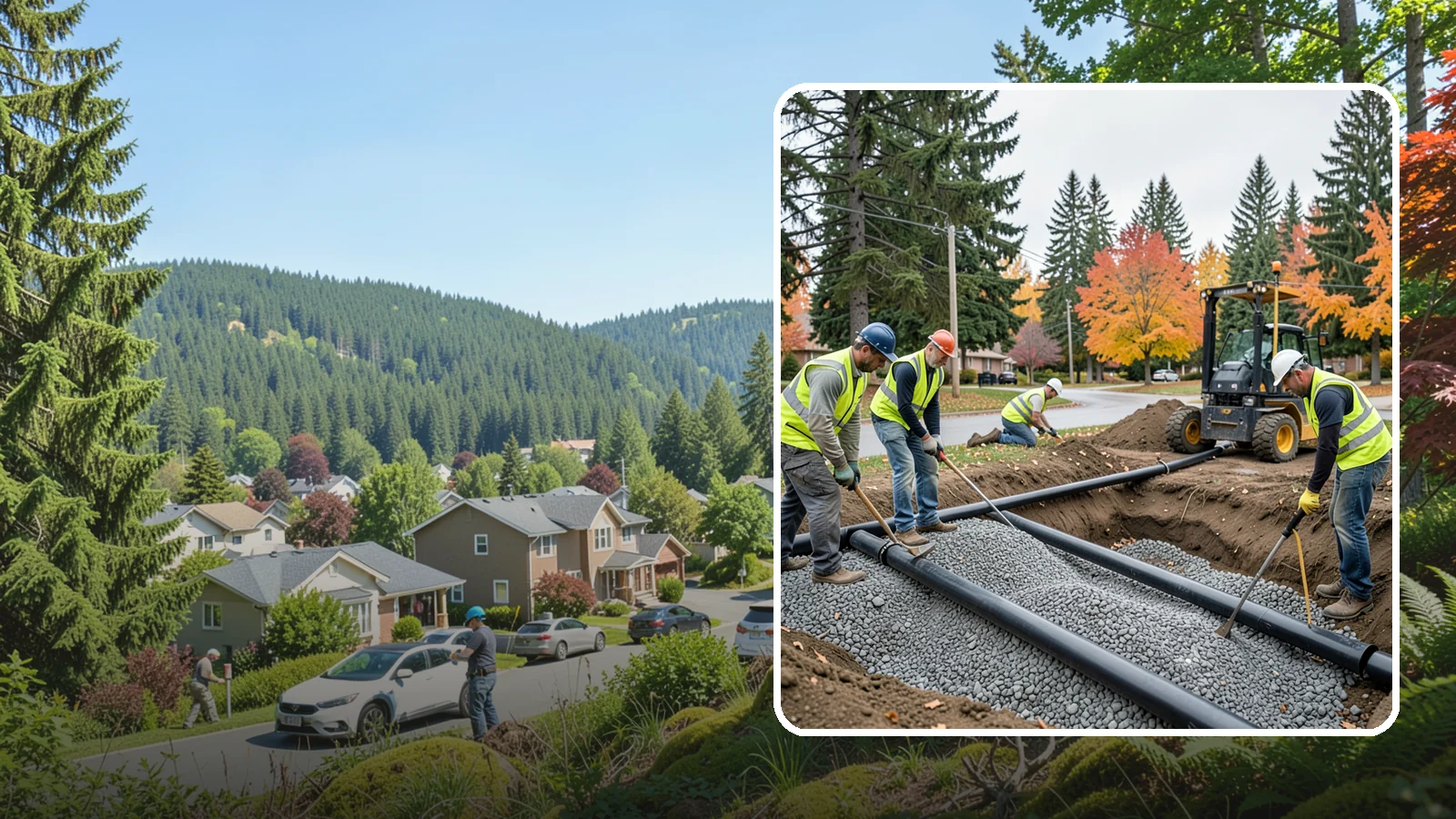 French Drain Installation in Index, Snohomish County, WA - French drain installation that intercepts and redirects subsurface water away from municipal infrastructure and problem areas.