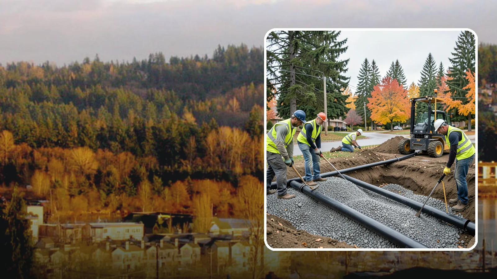 French Drain Installation in Kenmore, King County, WA - French drain installation that intercepts and redirects subsurface water away from municipal infrastructure and problem areas.
