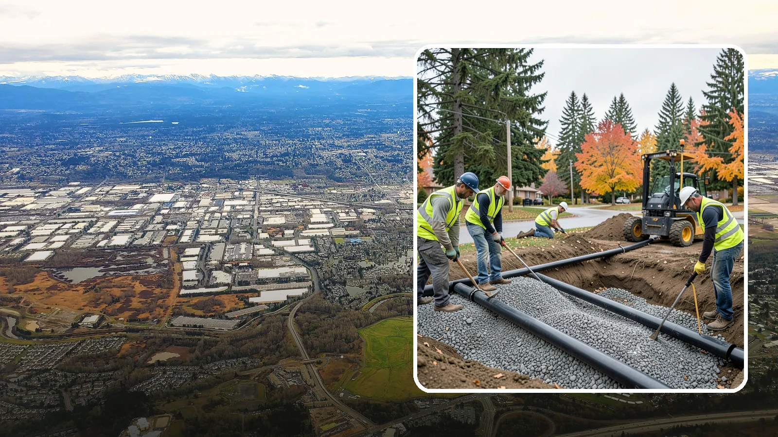 French Drain Installation in Kent, King County, WA - French drain installation that intercepts and redirects subsurface water away from municipal infrastructure and problem areas.