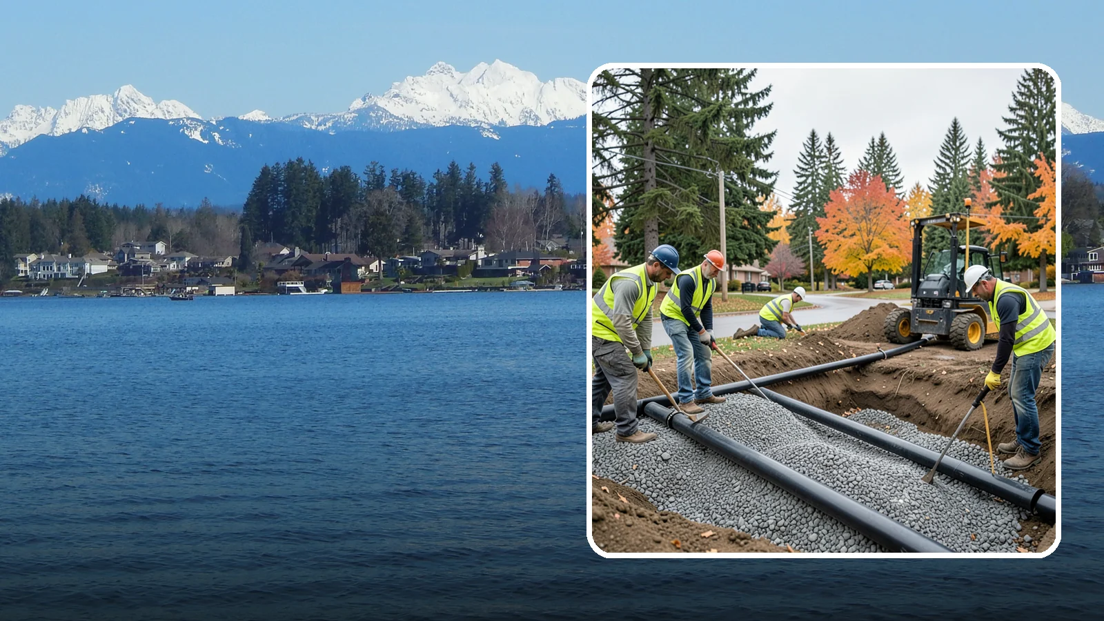 French Drain Installation in Lake Stevens, Snohomish County, WA - French drain installation that intercepts and redirects subsurface water away from municipal infrastructure and problem areas.