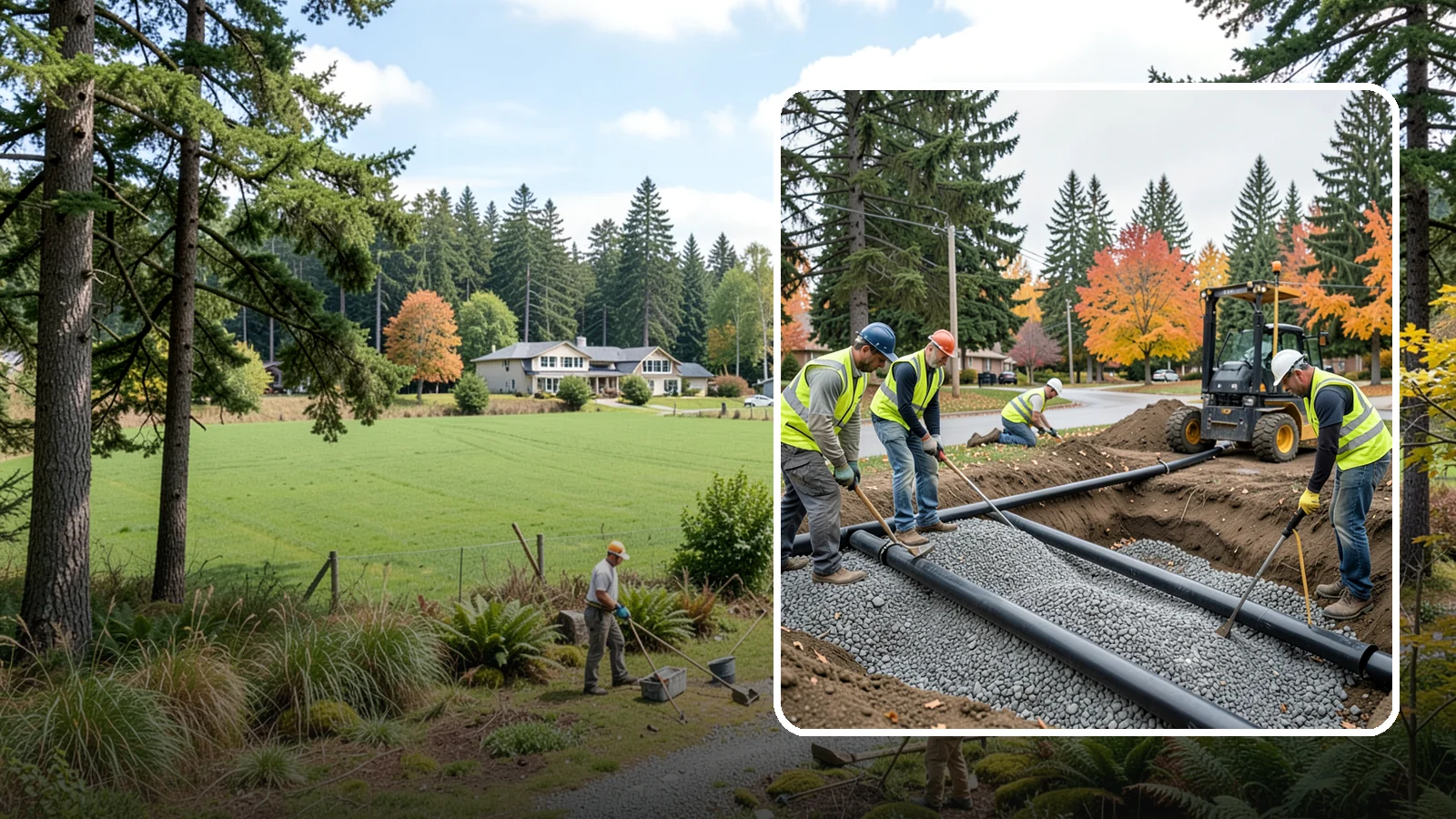 French Drain Installation in Lyman, Skagit County, WA - French drain installation that intercepts and redirects subsurface water away from municipal infrastructure and problem areas.