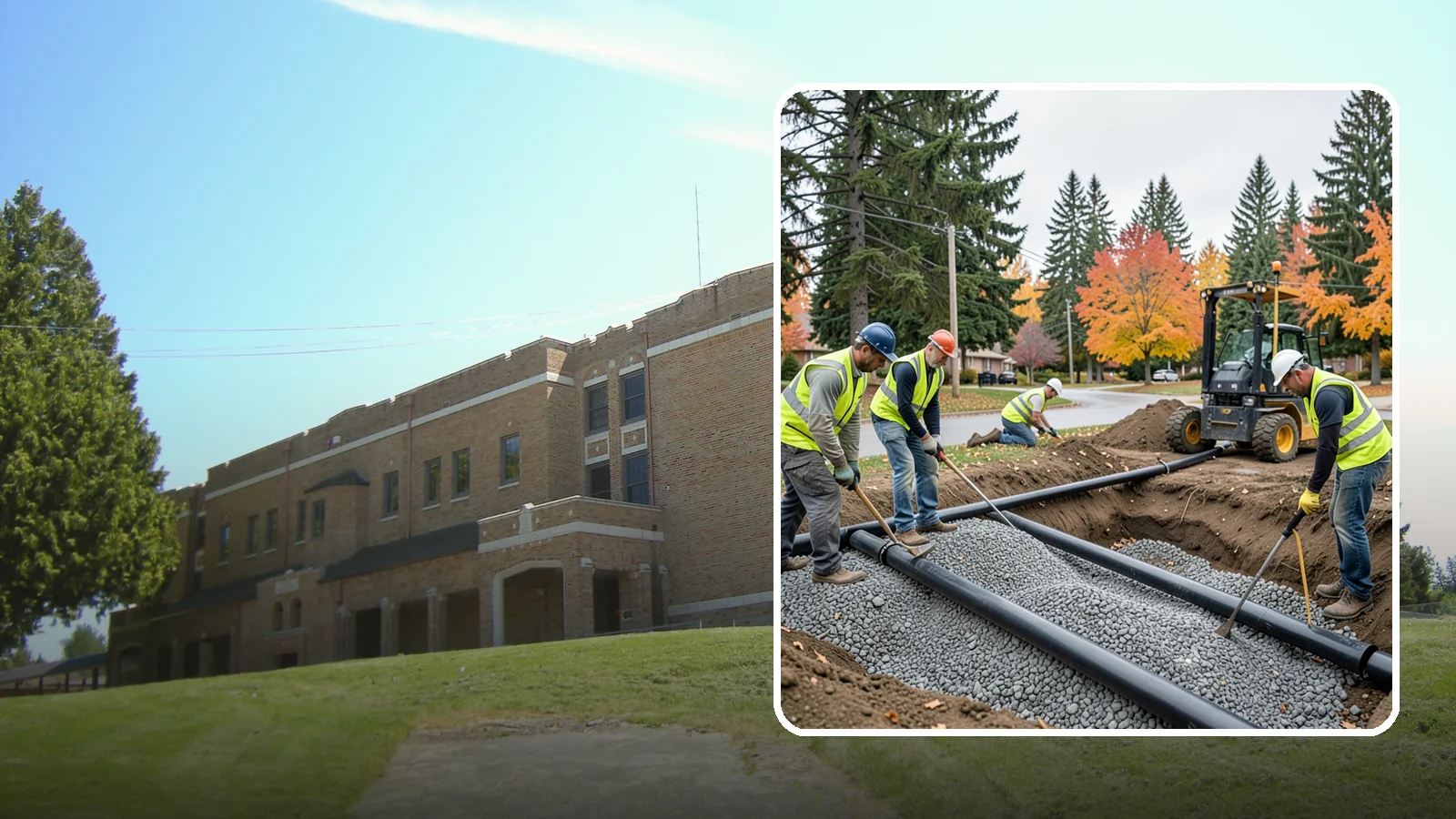 French Drain Installation in Maple Valley, King County, WA - French drain installation that intercepts and redirects subsurface water away from municipal infrastructure and problem areas.