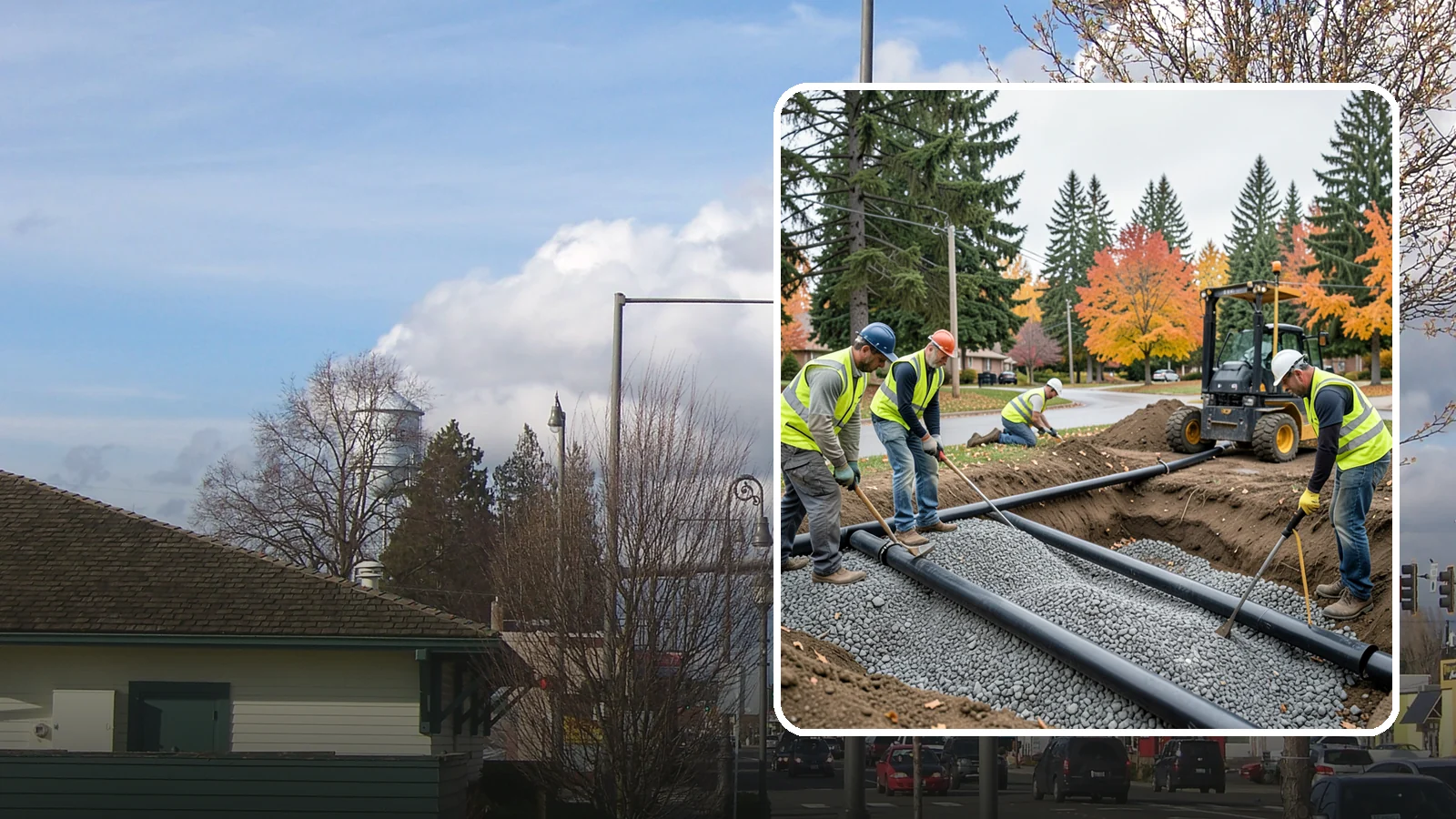French Drain Installation in Marysville, Snohomish County, WA - French drain installation that intercepts and redirects subsurface water away from municipal infrastructure and problem areas.