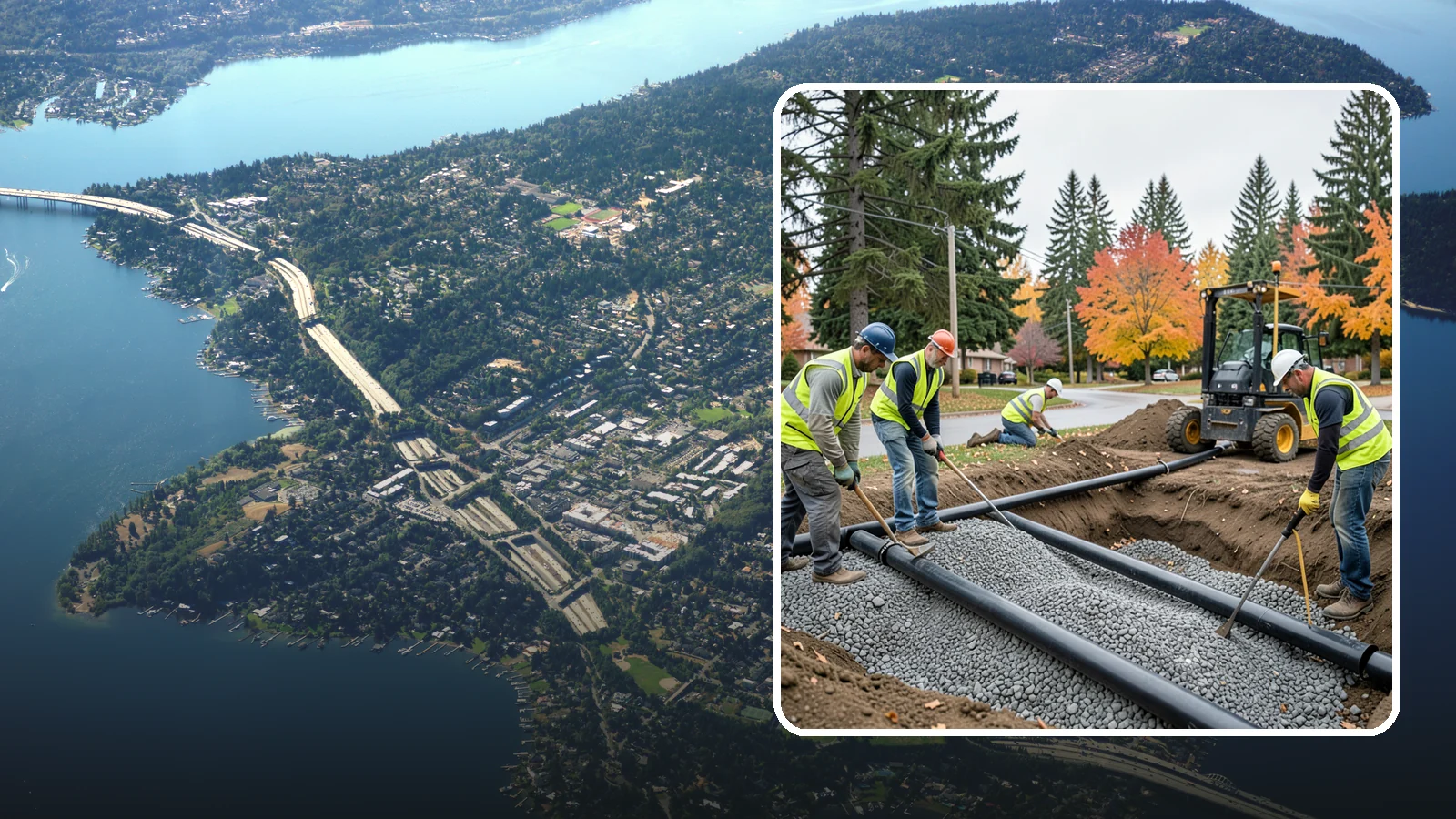 French Drain Installation in Mercer Island, King County, WA - French drain installation that intercepts and redirects subsurface water away from municipal infrastructure and problem areas.
