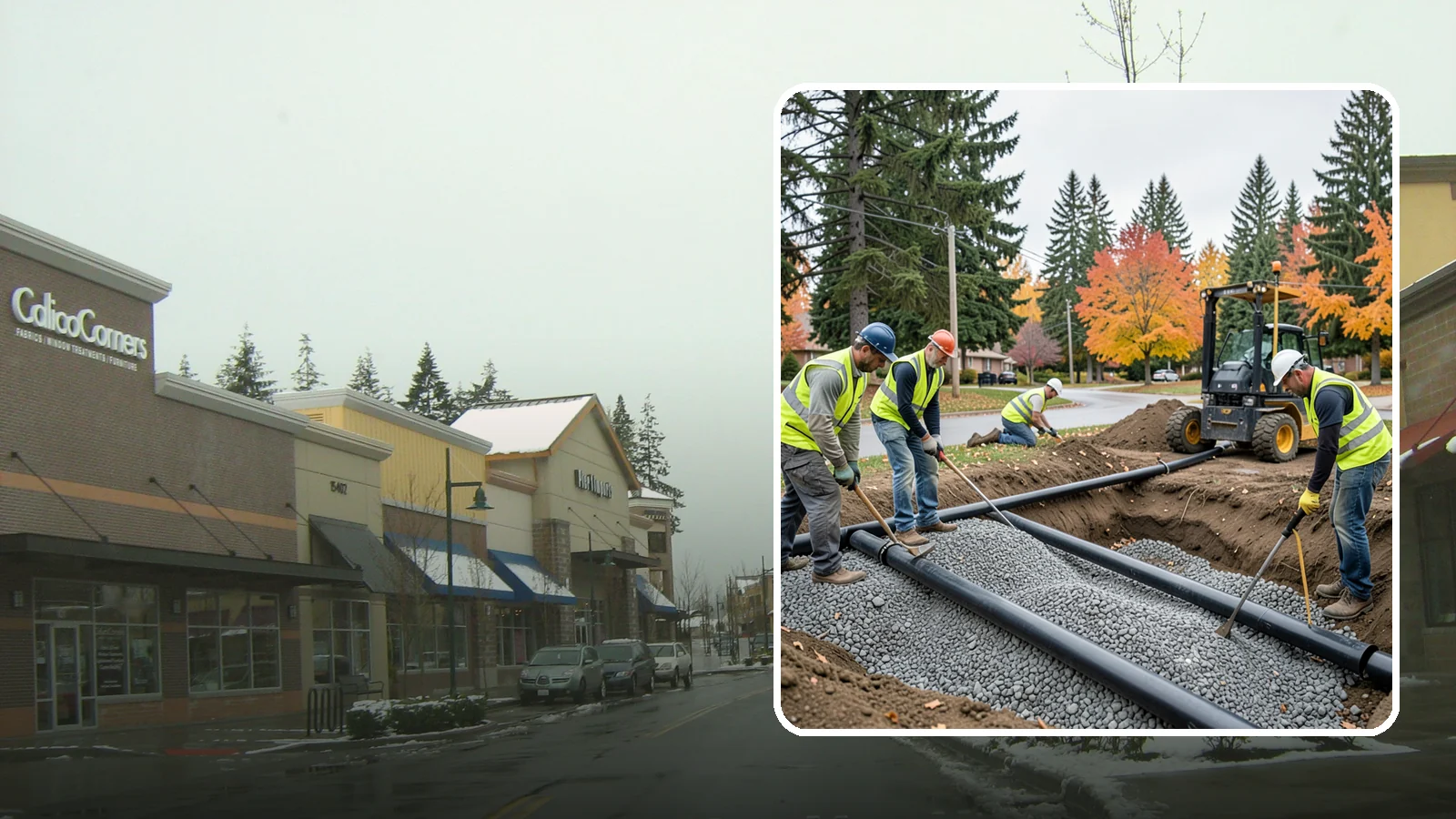French Drain Installation in Mill Creek, Snohomish County, WA - French drain installation that intercepts and redirects subsurface water away from municipal infrastructure and problem areas.