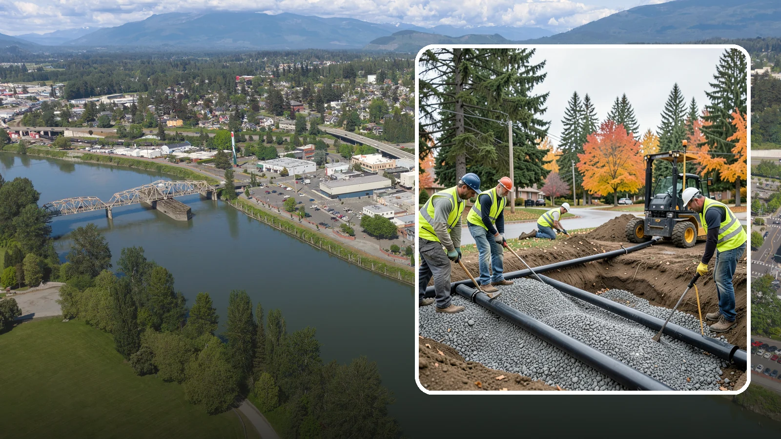 French Drain Installation in Mount Vernon, Skagit County, WA - French drain installation that intercepts and redirects subsurface water away from municipal infrastructure and problem areas.