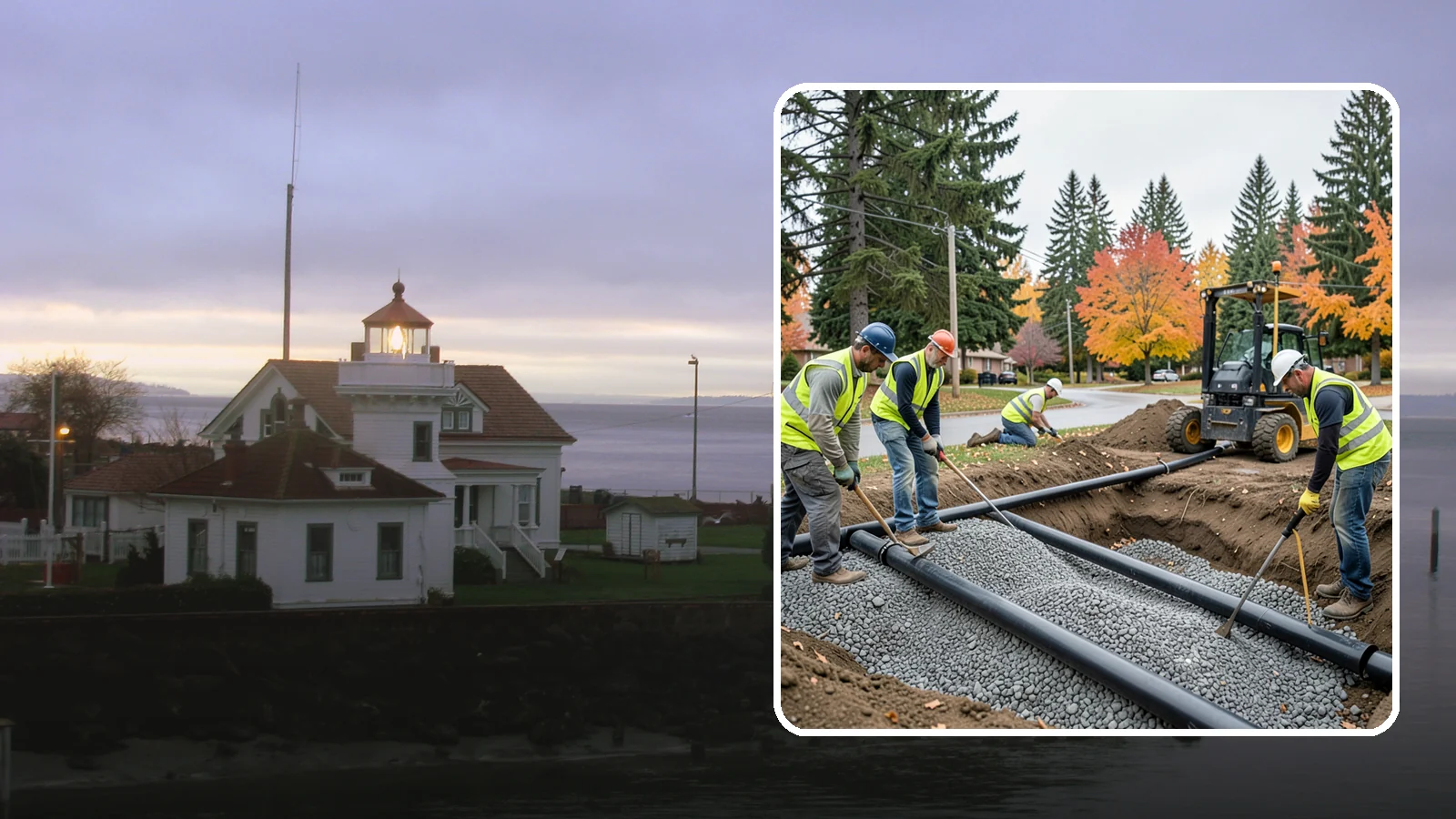 French Drain Installation in Mukilteo, Snohomish County, WA - French drain installation that intercepts and redirects subsurface water away from municipal infrastructure and problem areas.