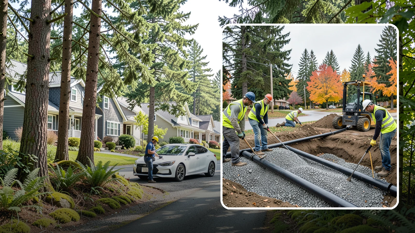 French Drain Installation in Normandy Park, King County, WA - French drain installation that intercepts and redirects subsurface water away from municipal infrastructure and problem areas.