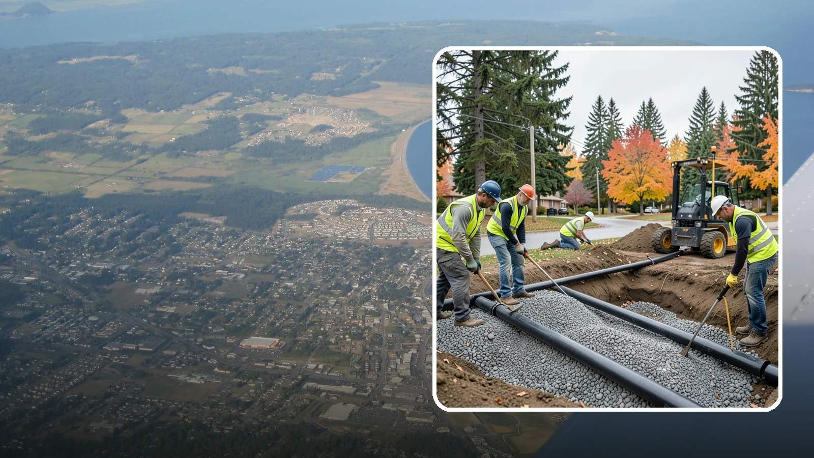 French Drain Installation in Oak Harbor, Island County, WA - French drain installation that intercepts and redirects subsurface water away from municipal infrastructure and problem areas.
