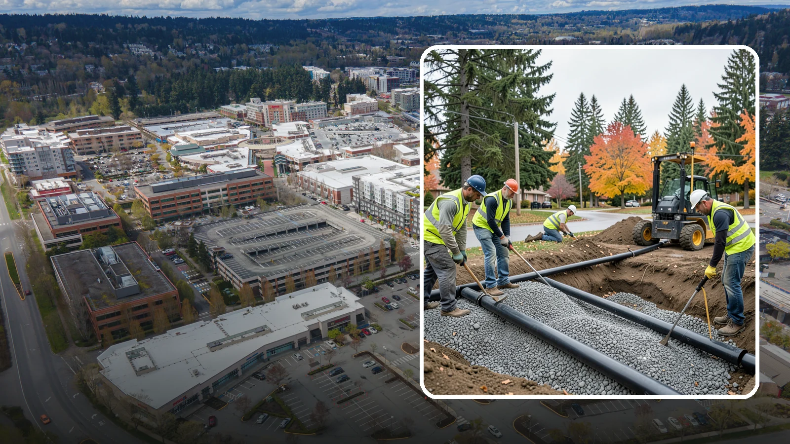 French Drain Installation in Redmond, King County, WA - French drain installation that intercepts and redirects subsurface water away from municipal infrastructure and problem areas.