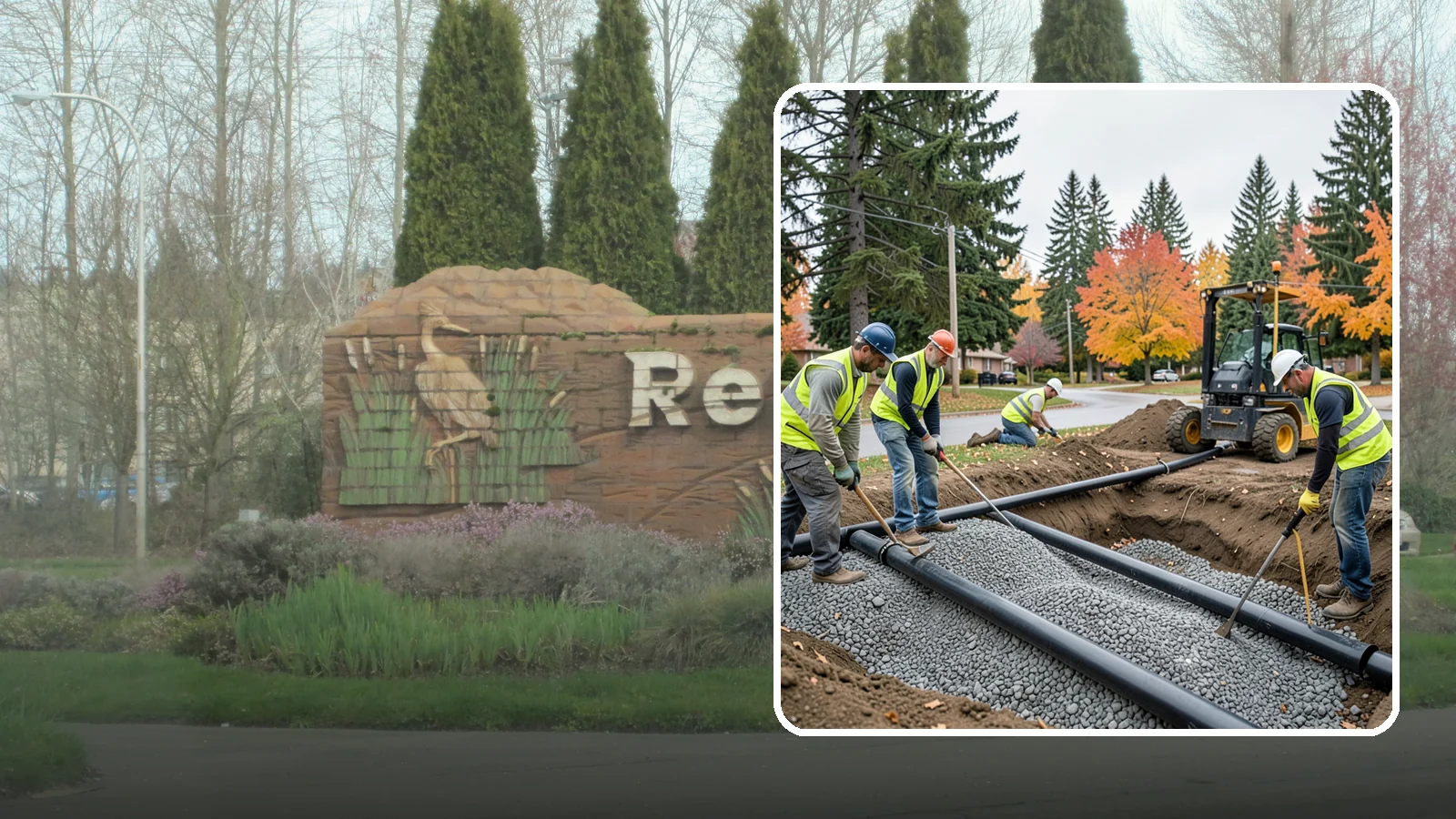 French Drain Installation in Renton, King County, WA - French drain installation that intercepts and redirects subsurface water away from municipal infrastructure and problem areas.