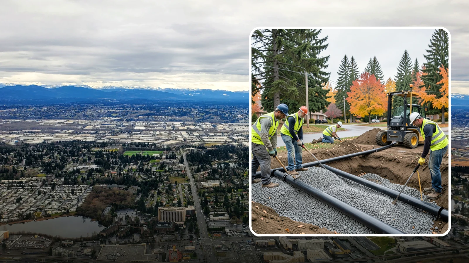 French Drain Installation in SeaTac, King County, WA - French drain installation that intercepts and redirects subsurface water away from municipal infrastructure and problem areas.