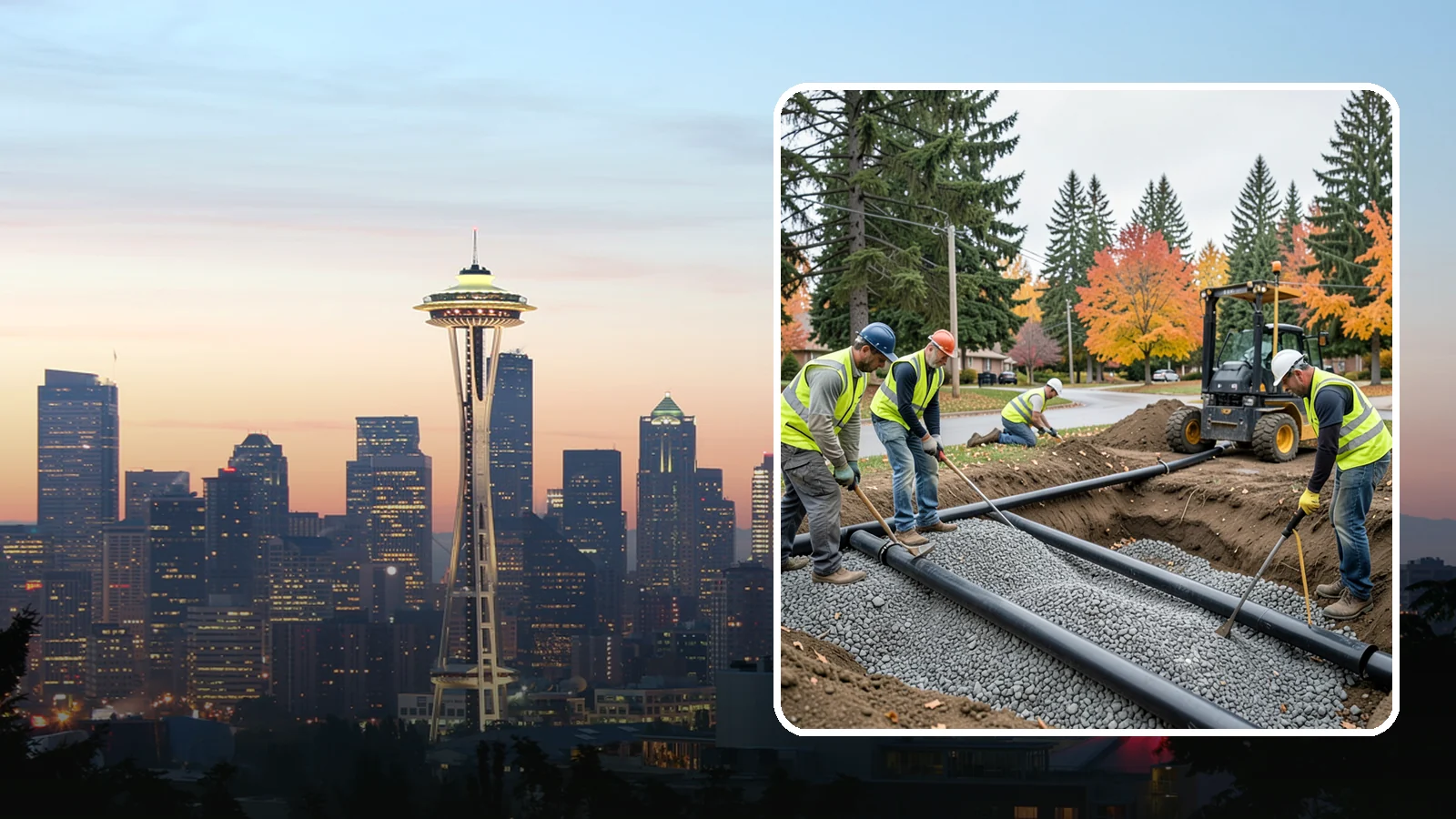 French Drain Installation in Seattle, King County, WA - French drain installation that intercepts and redirects subsurface water away from municipal infrastructure and problem areas.