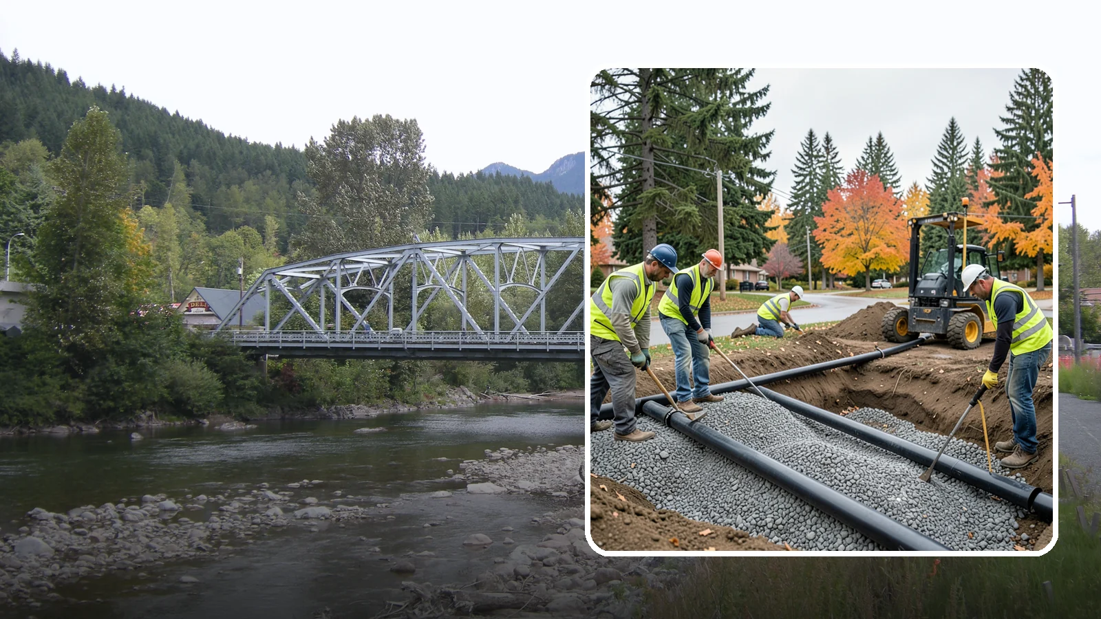 French Drain Installation in Skykomish, King County, WA - French drain installation that intercepts and redirects subsurface water away from municipal infrastructure and problem areas.