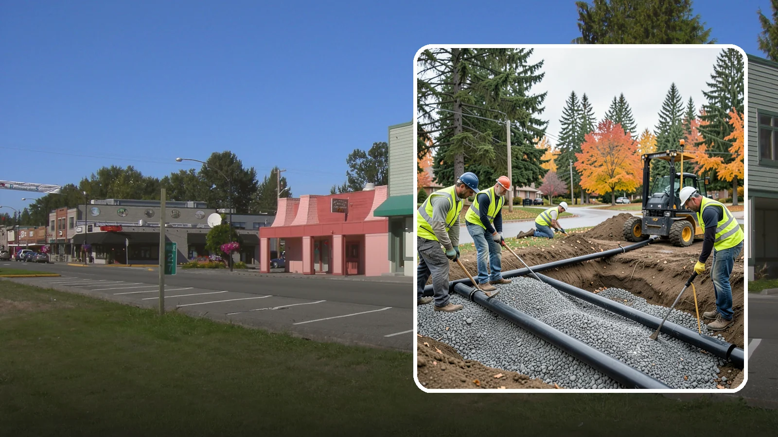French Drain Installation in Snoqualmie, King County, WA - French drain installation that intercepts and redirects subsurface water away from municipal infrastructure and problem areas.
