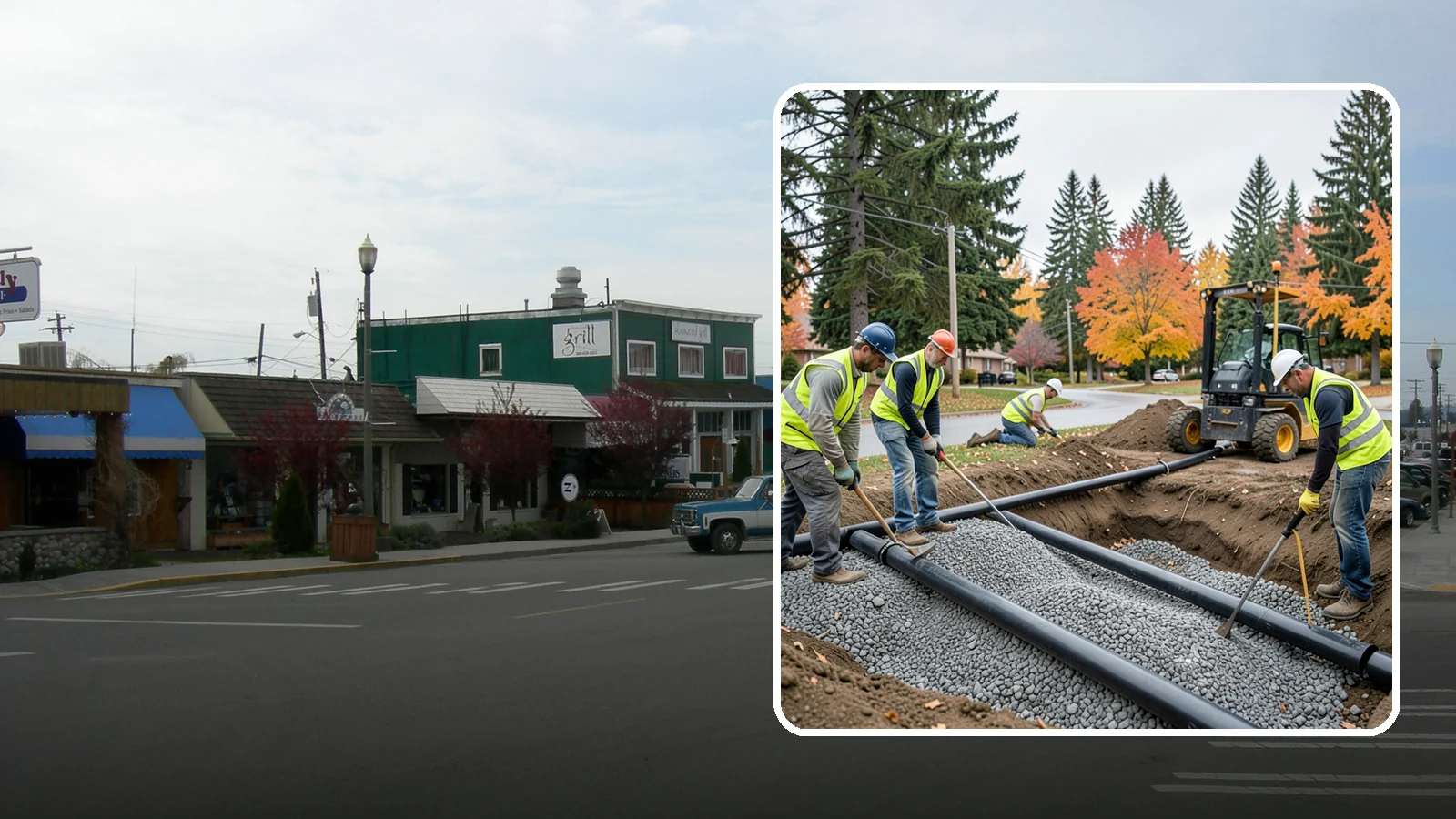 French Drain Installation in Stanwood, Snohomish County, WA - French drain installation that intercepts and redirects subsurface water away from municipal infrastructure and problem areas.