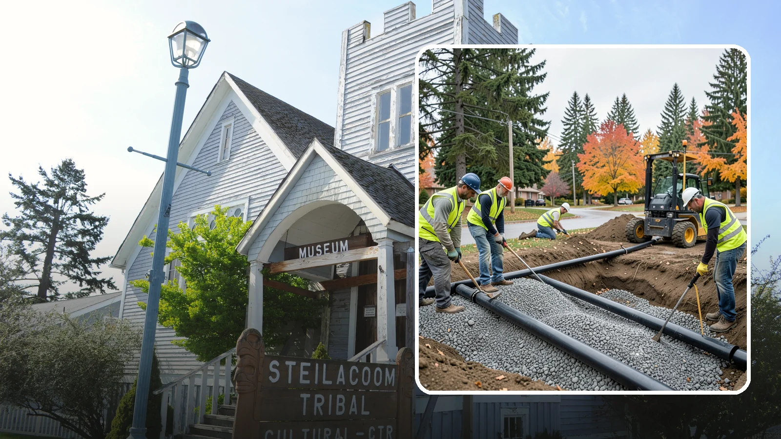 French Drain Installation in Steilacoom, Pierce County, WA - French drain installation that intercepts and redirects subsurface water away from municipal infrastructure and problem areas.