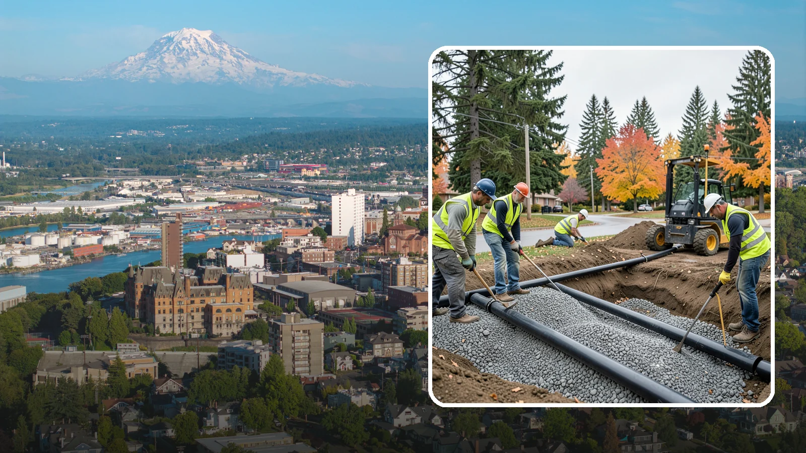 French Drain Installation in Tacoma, Pierce County, WA - French drain installation that intercepts and redirects subsurface water away from municipal infrastructure and problem areas.