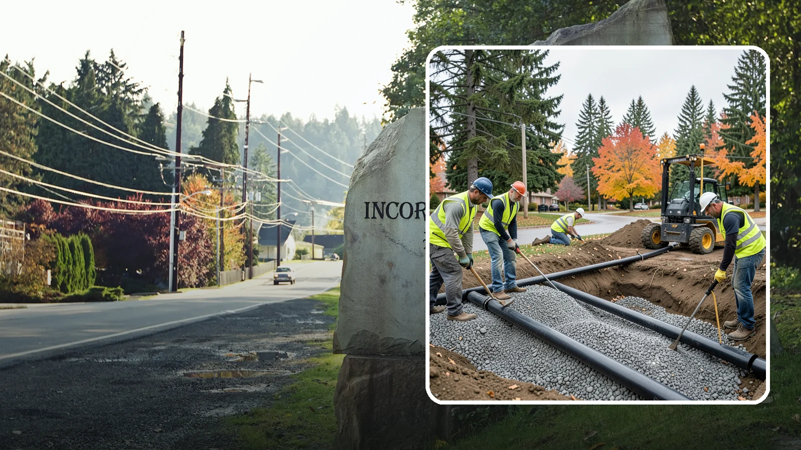 French Drain Installation in Wilkeson, Pierce County, WA - French drain installation that intercepts and redirects subsurface water away from municipal infrastructure and problem areas.