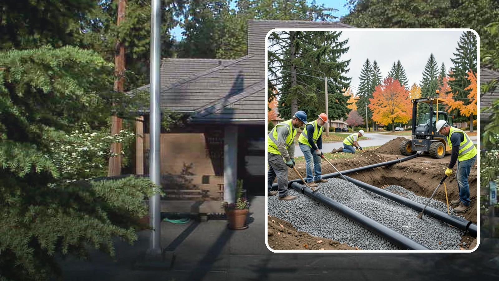 French Drain Installation in Yarrow Point, King County, WA - French drain installation that intercepts and redirects subsurface water away from municipal infrastructure and problem areas.
