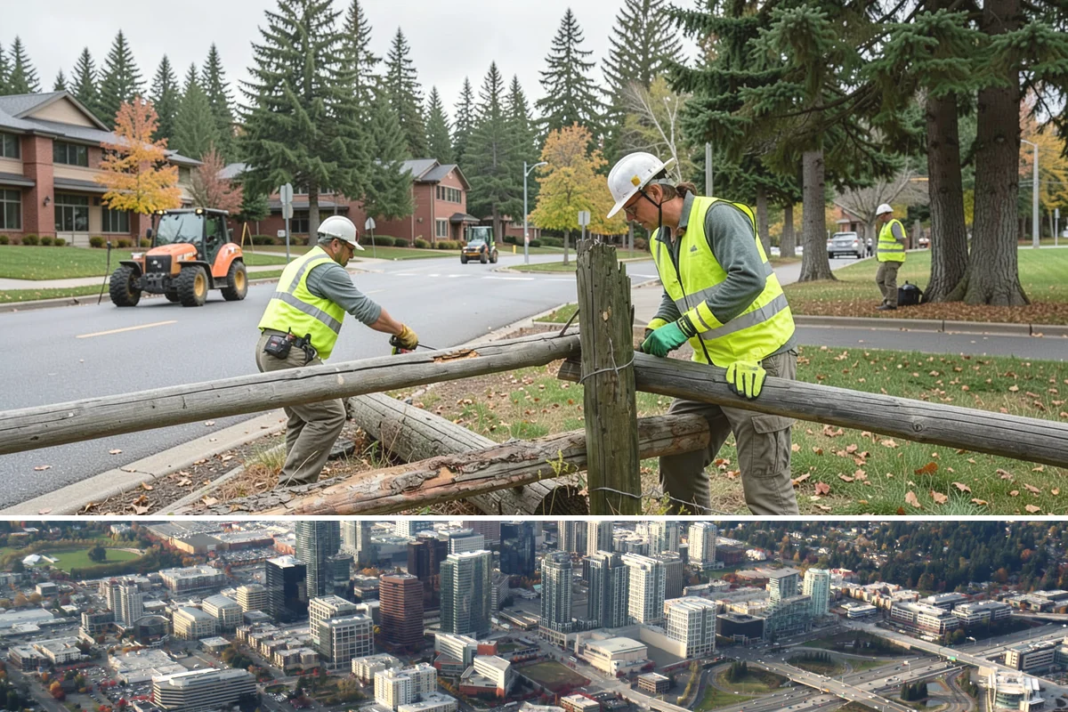 Guardrail Repair in Bellevue, King County, WA - Repairs run year-round but cluster after winter storm season when run-off-road impacts peak.