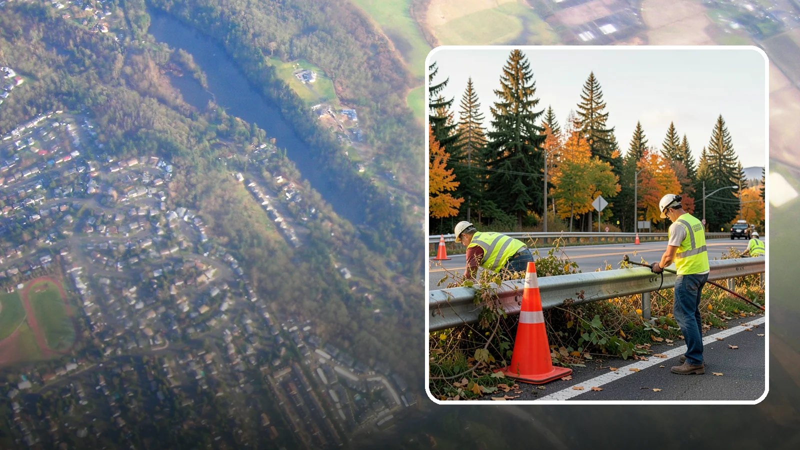 Guardrail Vegetation Clearing in Algona, King County, WA - Vegetation clearing behind and beneath guardrail that preserves barrier function and enables inspection access.
