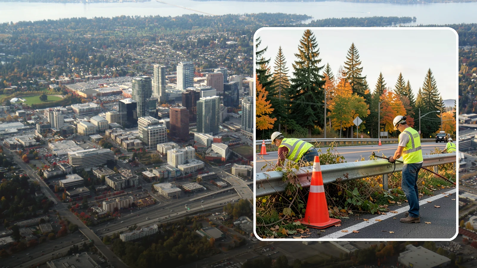 Guardrail Vegetation Clearing in Bellevue, King County, WA - Vegetation clearing behind and beneath guardrail that preserves barrier function and enables inspection access.