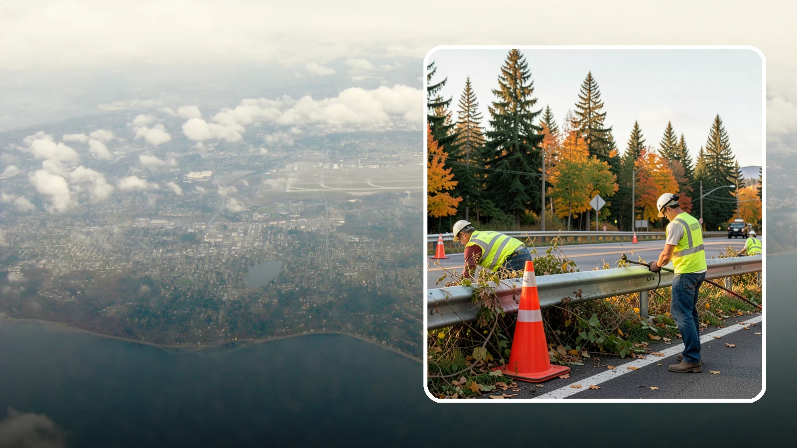 Guardrail Vegetation Clearing in Burien, King County, WA - Vegetation clearing behind and beneath guardrail that preserves barrier function and enables inspection access.