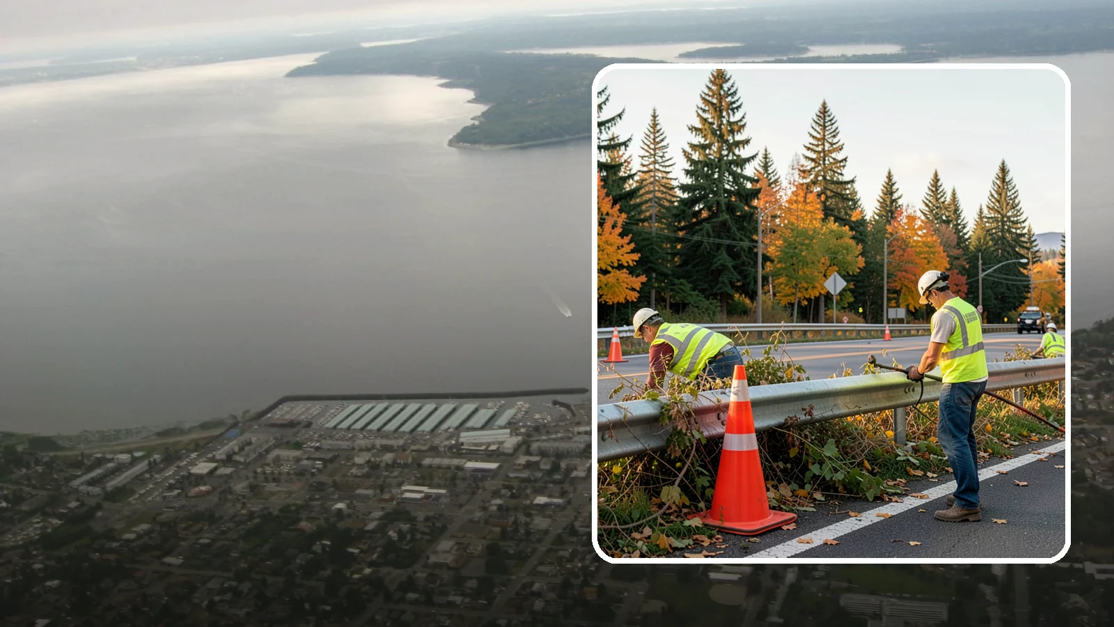 Guardrail Vegetation Clearing in Des Moines, King County, WA - Vegetation clearing behind and beneath guardrail that preserves barrier function and enables inspection access.