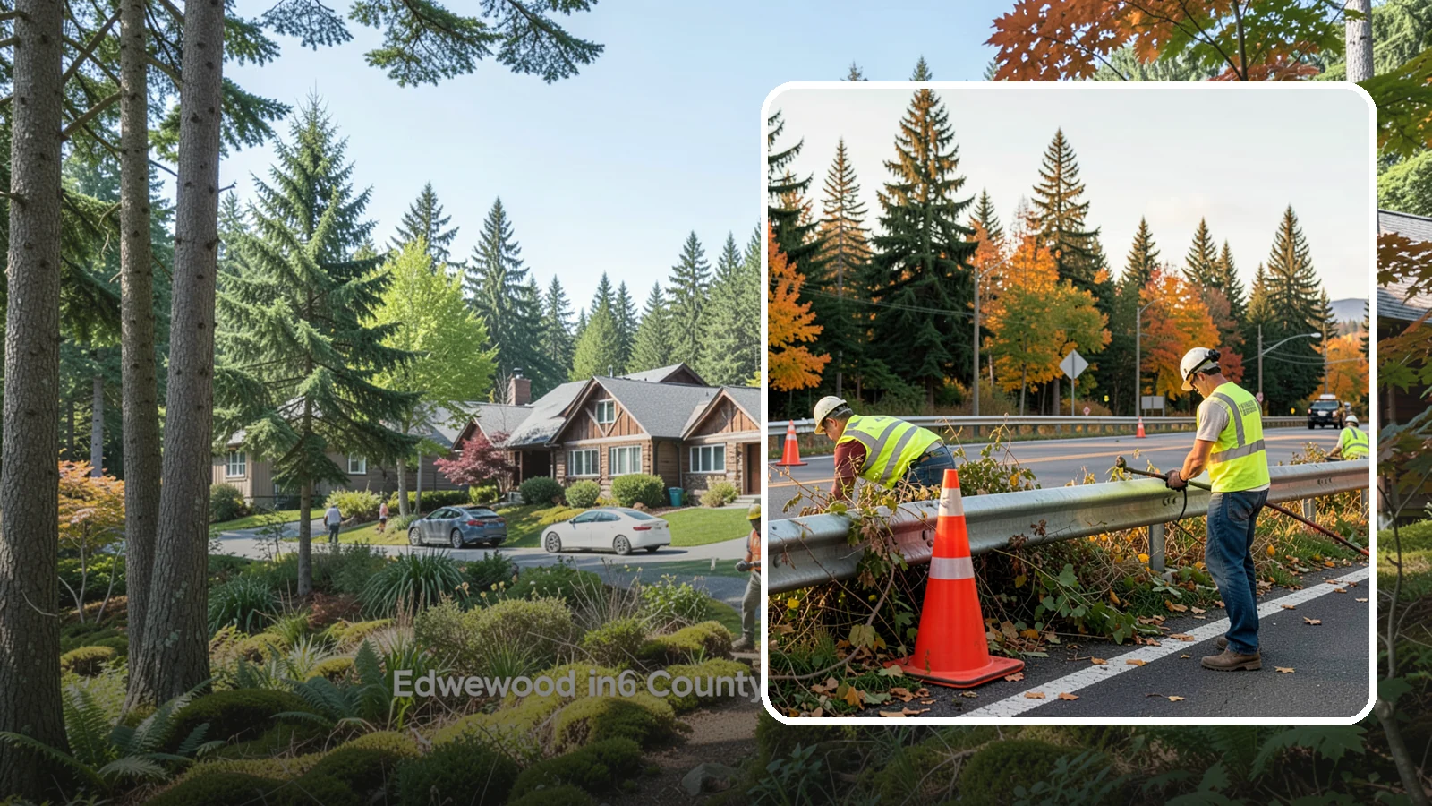 Guardrail Vegetation Clearing in Edgewood, Pierce County, WA - Vegetation clearing behind and beneath guardrail that preserves barrier function and enables inspection access.