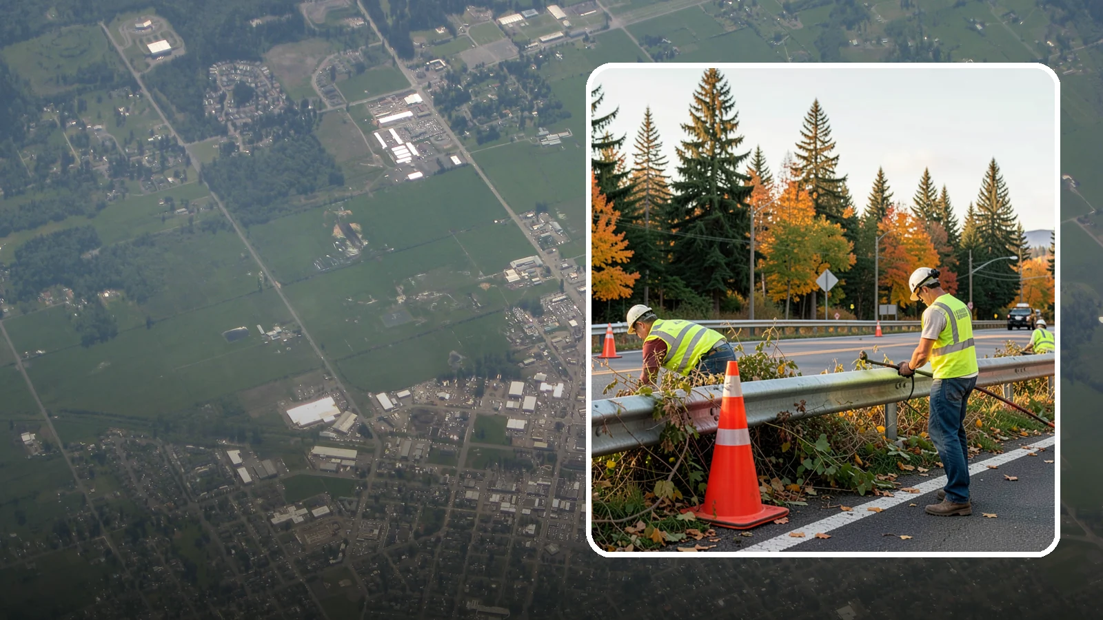 Guardrail Vegetation Clearing in Enumclaw, King County, WA - Vegetation clearing behind and beneath guardrail that preserves barrier function and enables inspection access.