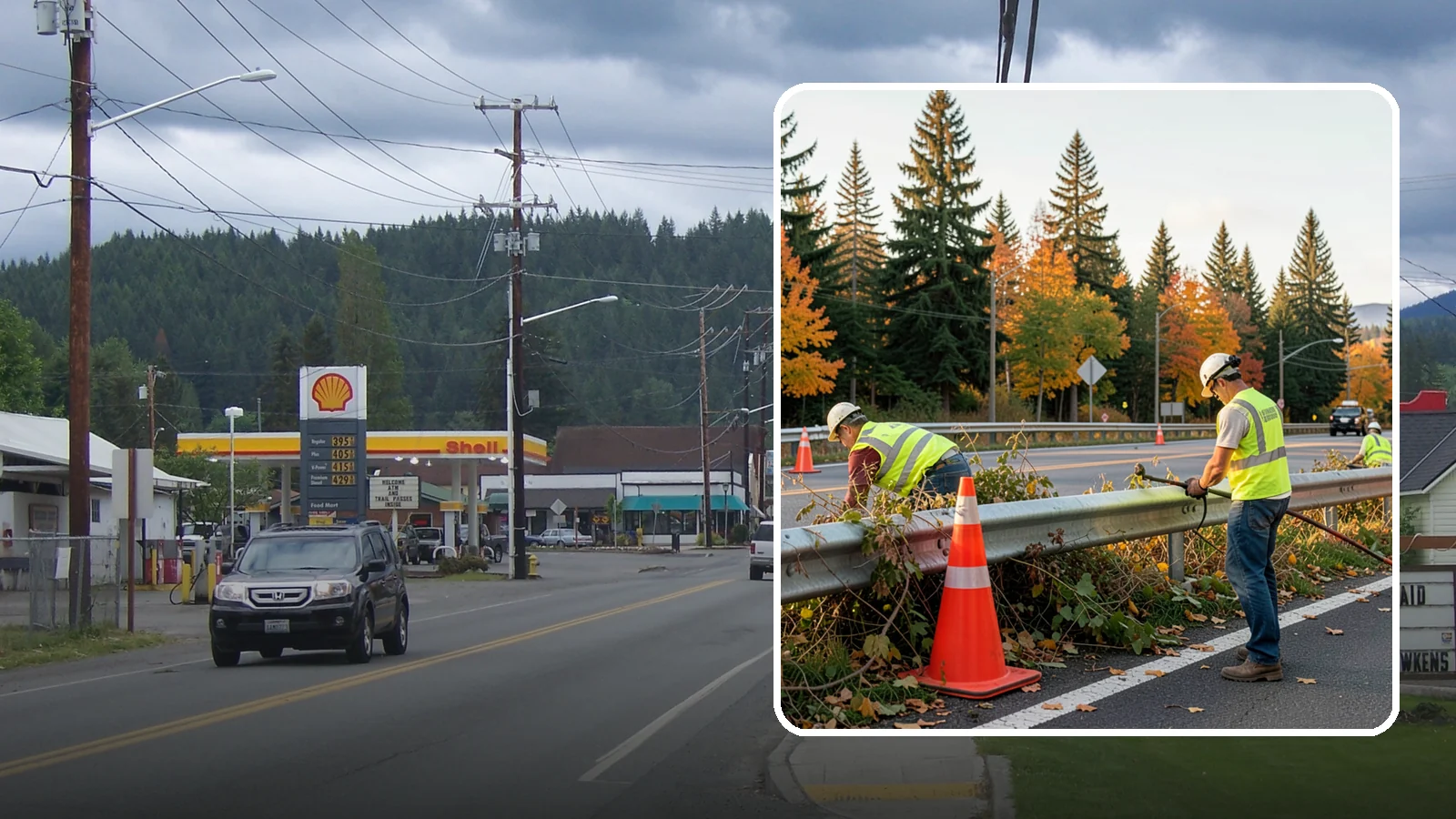 Guardrail Vegetation Clearing in Granite Falls, Snohomish County, WA - Vegetation clearing behind and beneath guardrail that preserves barrier function and enables inspection access.