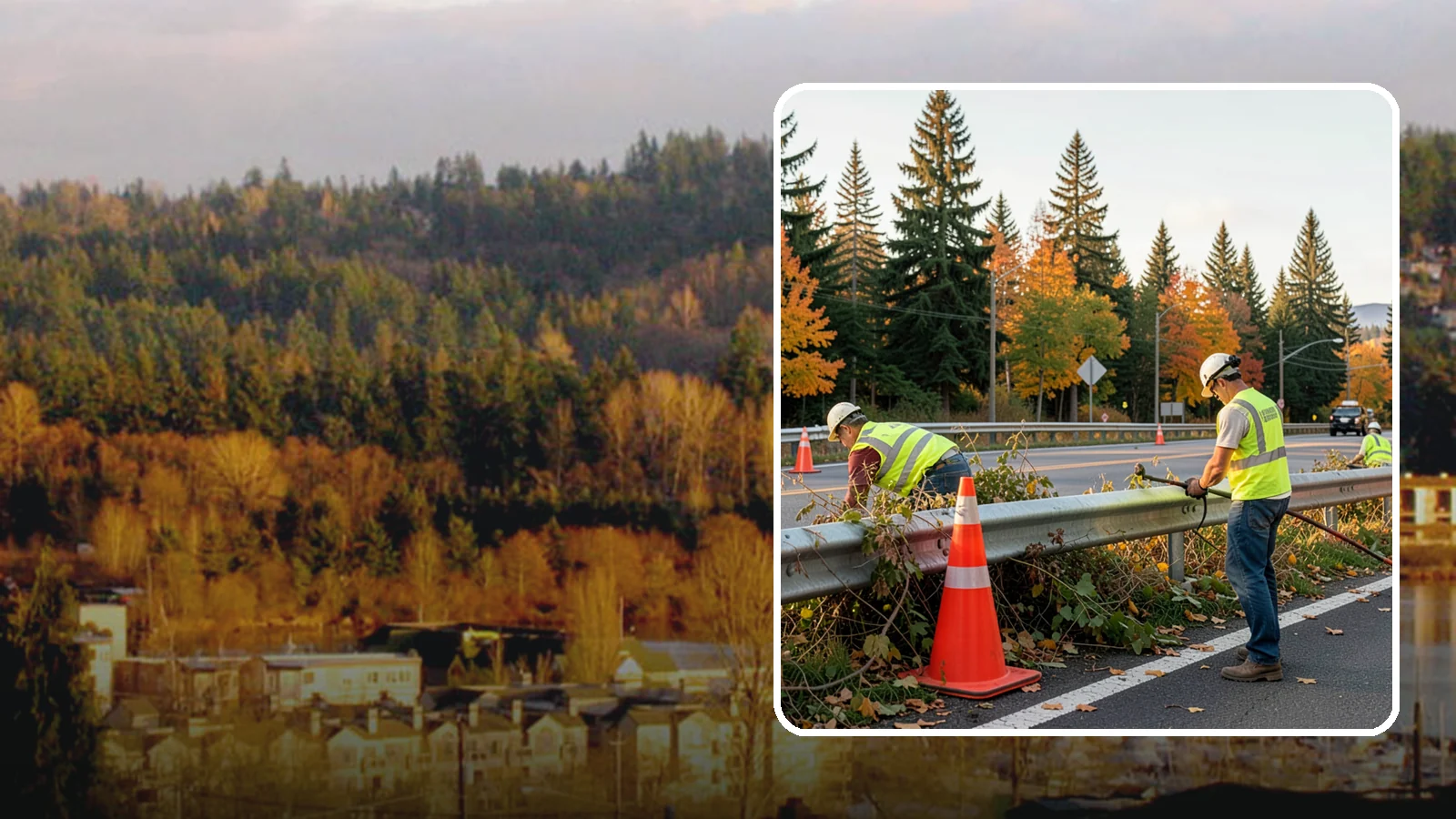 Guardrail Vegetation Clearing in Kenmore, King County, WA - Vegetation clearing behind and beneath guardrail that preserves barrier function and enables inspection access.