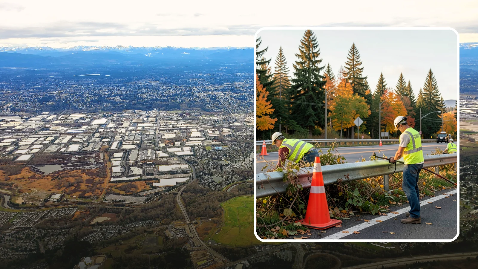 Guardrail Vegetation Clearing in Kent, King County, WA - Vegetation clearing behind and beneath guardrail that preserves barrier function and enables inspection access.
