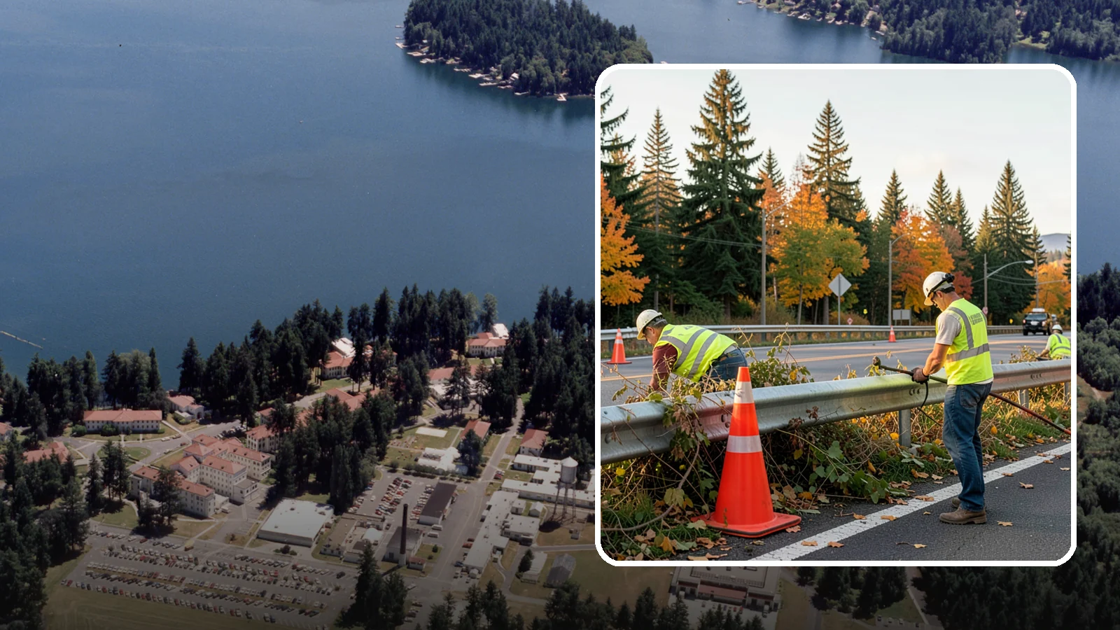 Guardrail Vegetation Clearing in Lakewood, Pierce County, WA - Vegetation clearing behind and beneath guardrail that preserves barrier function and enables inspection access.