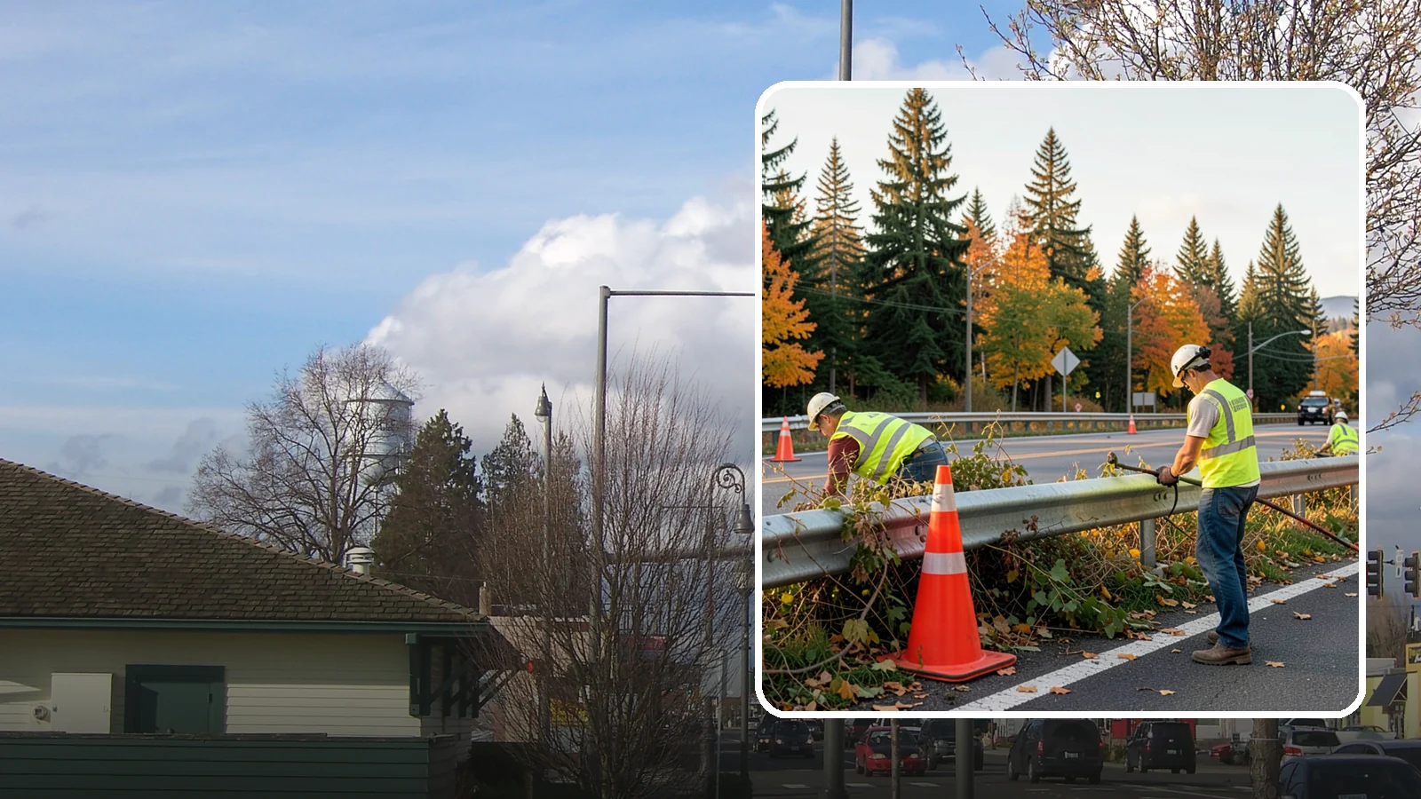 Guardrail Vegetation Clearing in Marysville, Snohomish County, WA - Vegetation clearing behind and beneath guardrail that preserves barrier function and enables inspection access.