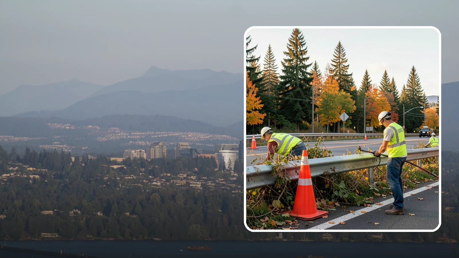 Guardrail Vegetation Clearing in Medina, King County, WA - Vegetation clearing behind and beneath guardrail that preserves barrier function and enables inspection access.