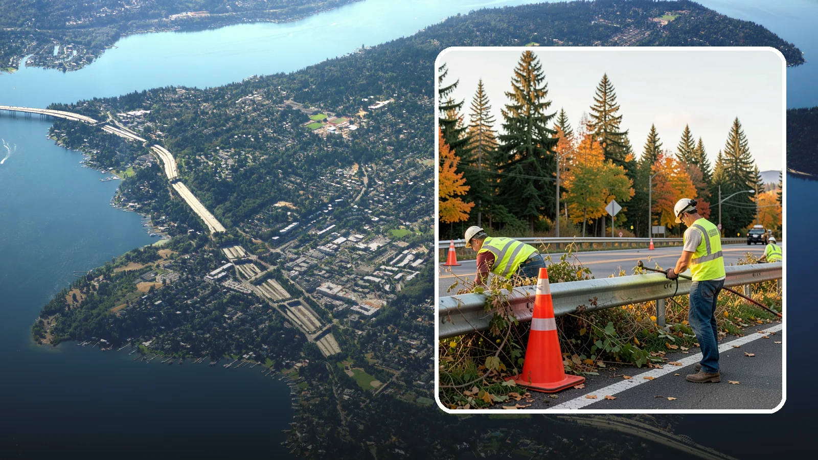 Guardrail Vegetation Clearing in Mercer Island, King County, WA - Vegetation clearing behind and beneath guardrail that preserves barrier function and enables inspection access.