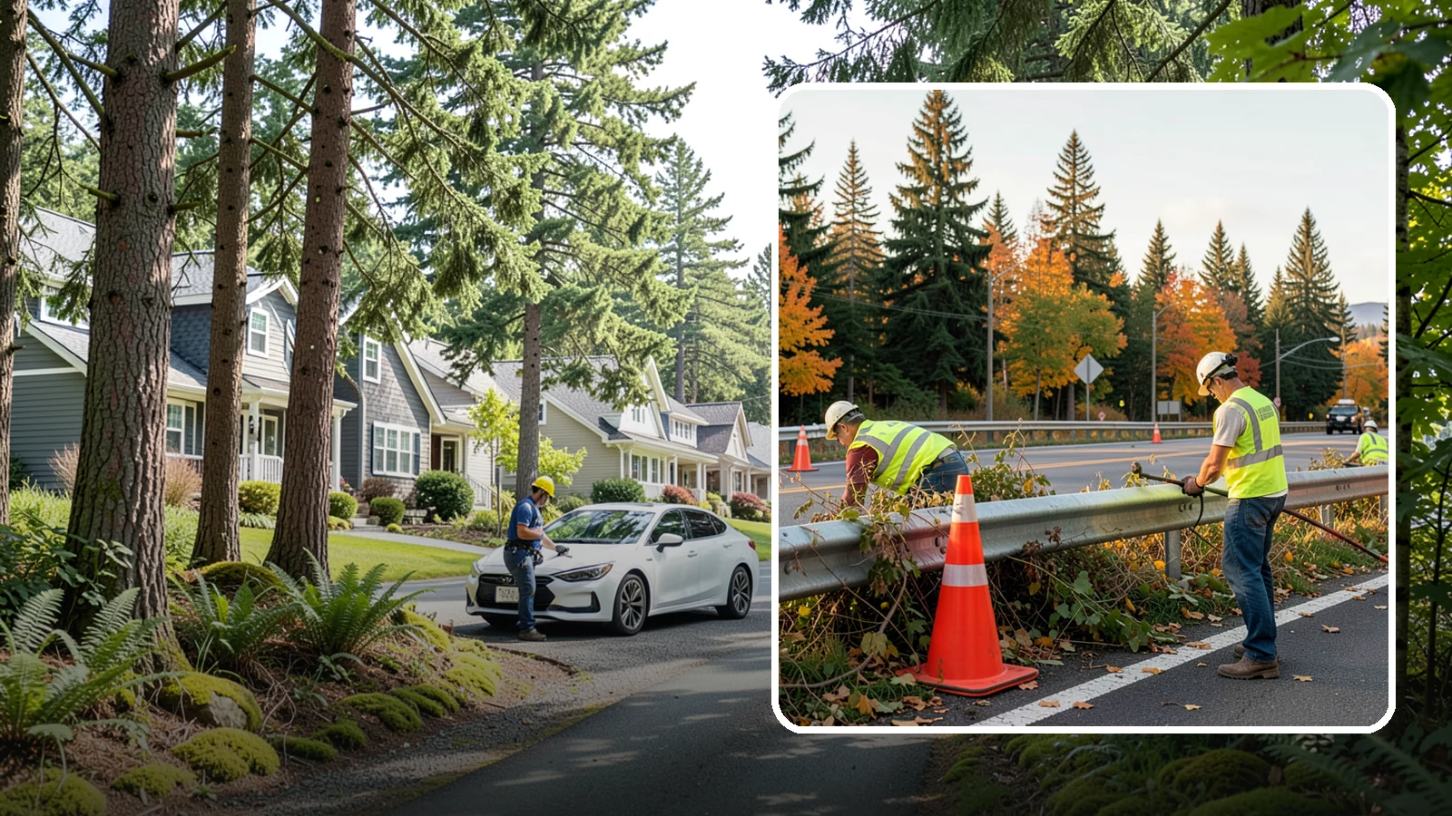 Guardrail Vegetation Clearing in Normandy Park, King County, WA - Vegetation clearing behind and beneath guardrail that preserves barrier function and enables inspection access.