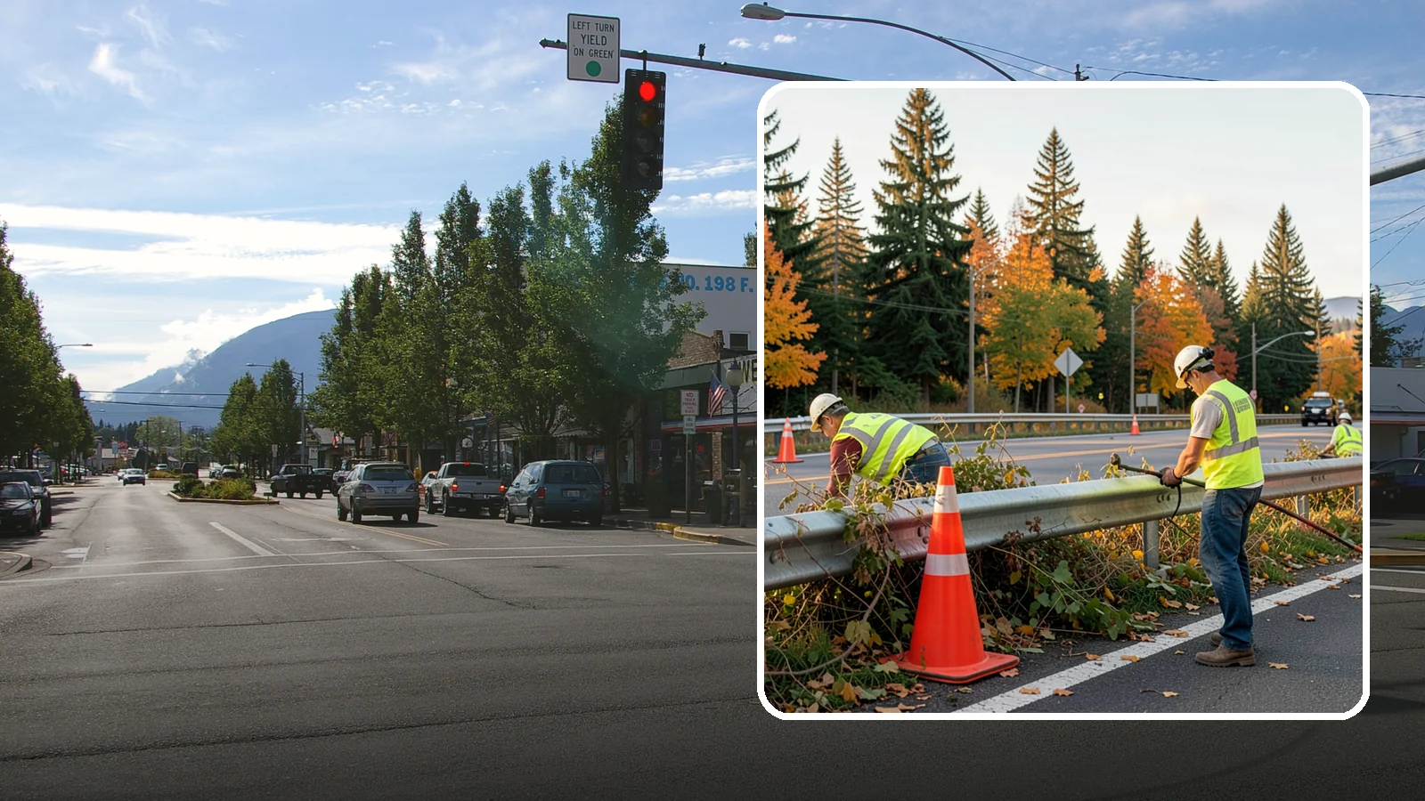 Guardrail Vegetation Clearing in North Bend, King County, WA - Vegetation clearing behind and beneath guardrail that preserves barrier function and enables inspection access.
