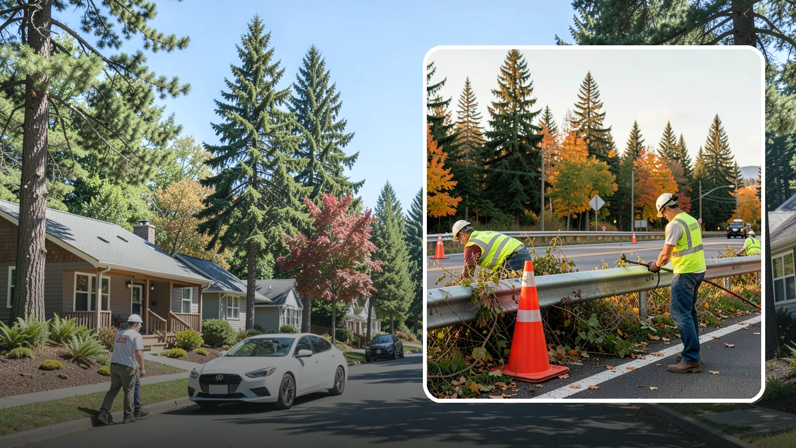 Guardrail Vegetation Clearing in Orting, Pierce County, WA - Vegetation clearing behind and beneath guardrail that preserves barrier function and enables inspection access.