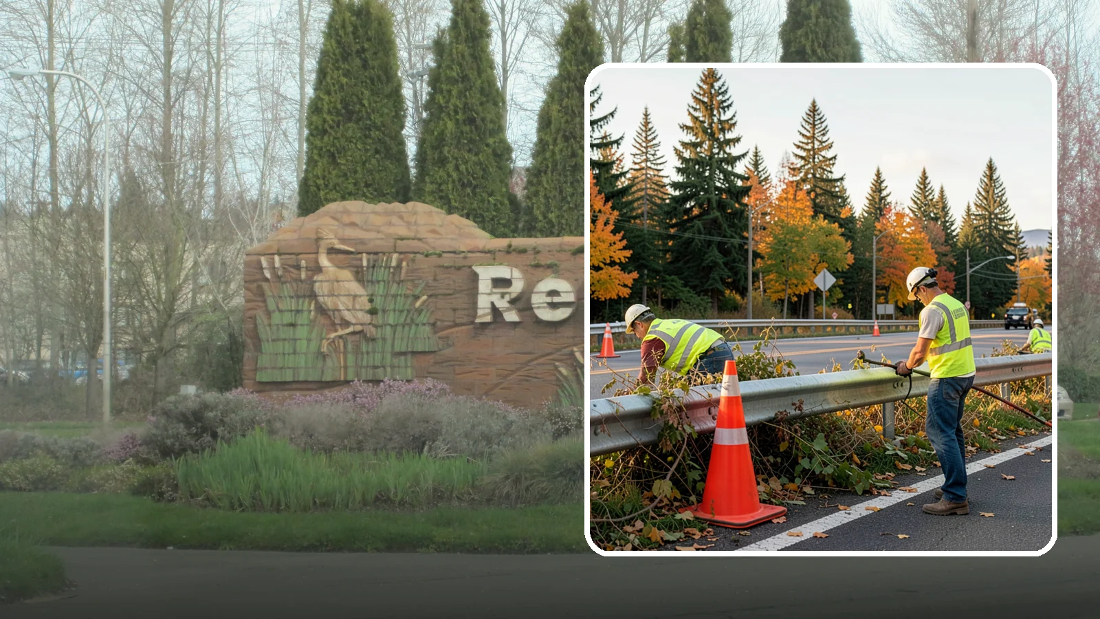 Guardrail Vegetation Clearing in Renton, King County, WA - Vegetation clearing behind and beneath guardrail that preserves barrier function and enables inspection access.
