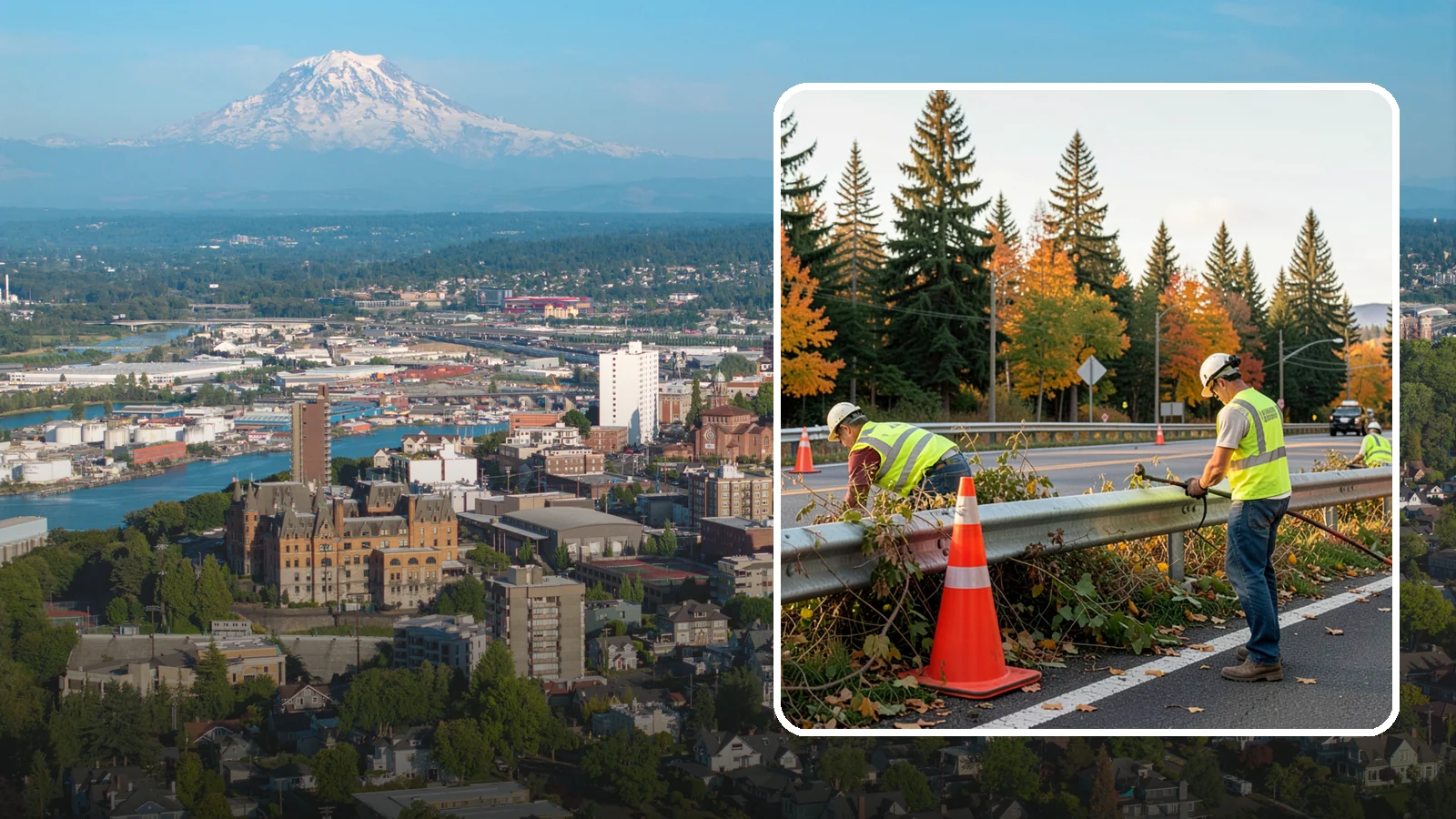 Guardrail Vegetation Clearing in Tacoma, Pierce County, WA - Vegetation clearing behind and beneath guardrail that preserves barrier function and enables inspection access.