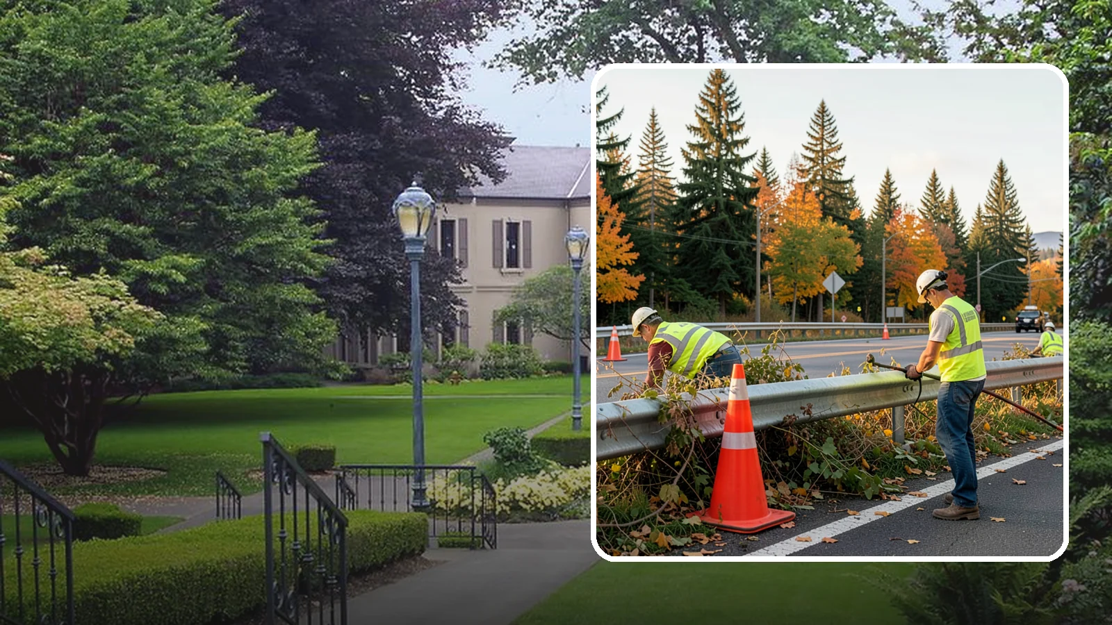 Guardrail Vegetation Clearing in Woodinville, King County, WA - Vegetation clearing behind and beneath guardrail that preserves barrier function and enables inspection access.