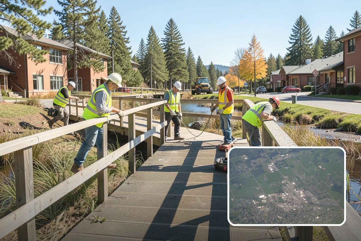 Gutter Cleaning in Enumclaw, King County, WA - Keeps runoff flowing to inlets and prevents intersection flooding