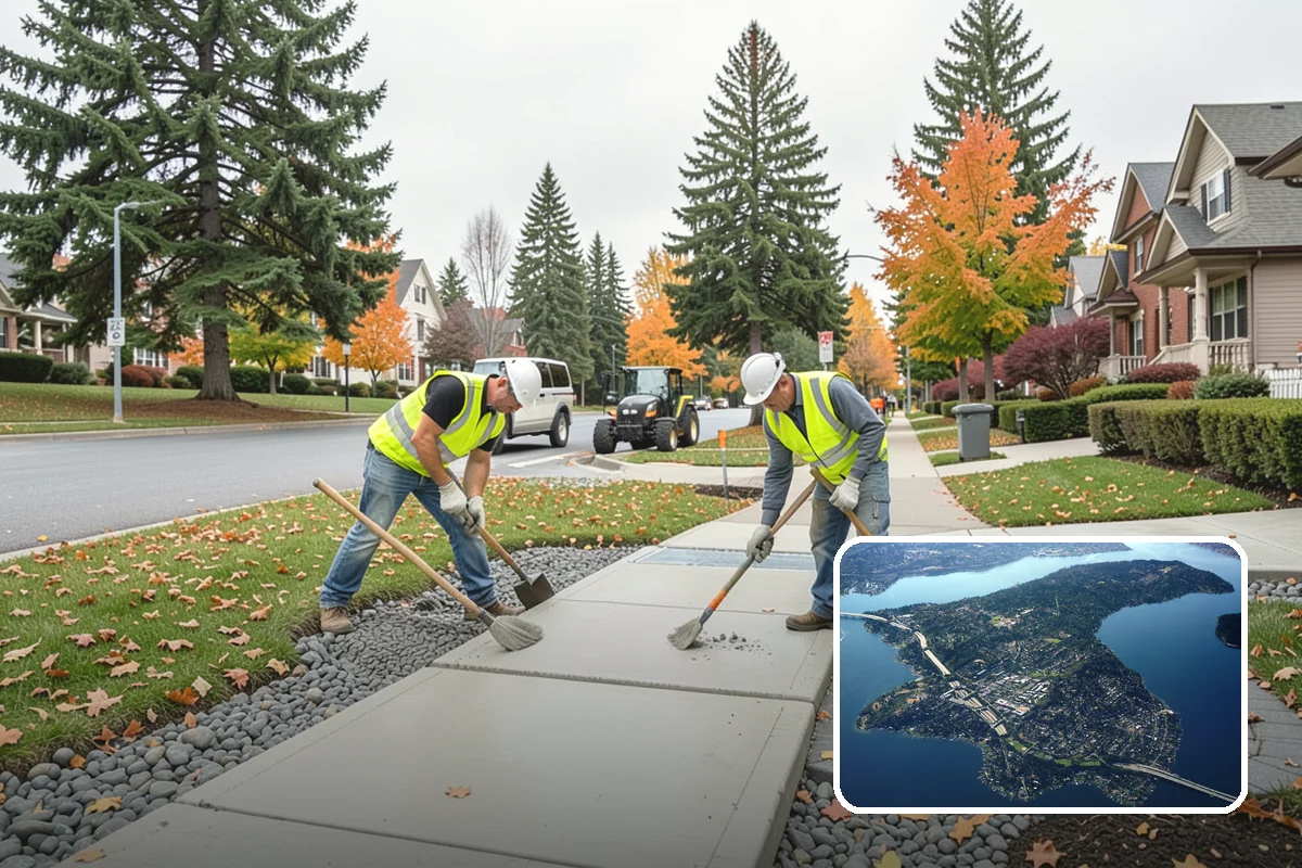 Gutter Cleaning in Mercer Island, King County, WA - Keeps runoff flowing to inlets and prevents intersection flooding