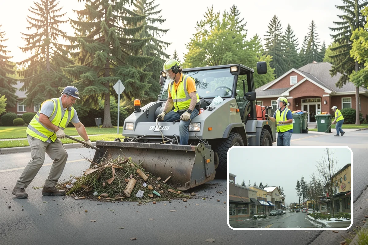 Gutter Cleaning in Mill Creek, Snohomish County, WA - Keeps runoff flowing to inlets and prevents intersection flooding