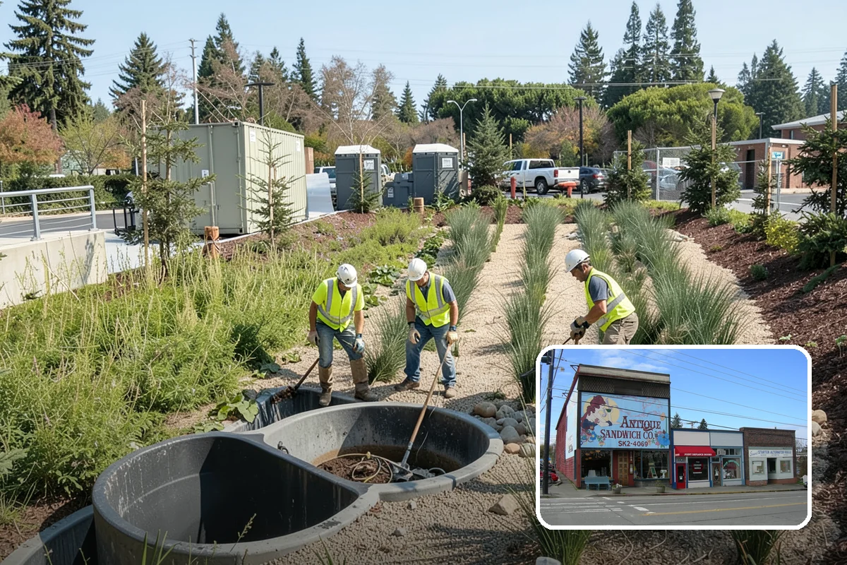 Gutter Cleaning in Ruston, Pierce County, WA - Keeps runoff flowing to inlets and prevents intersection flooding