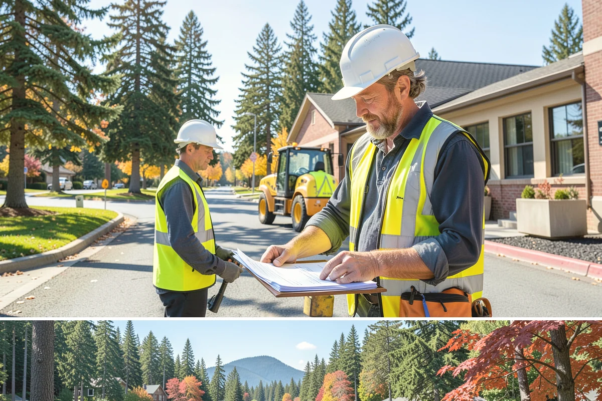 Handrail Installation in Covington, King County, WA - Handrail installation proceeds year-round, with anchoring into new concrete timed after adequate cure in drier months.